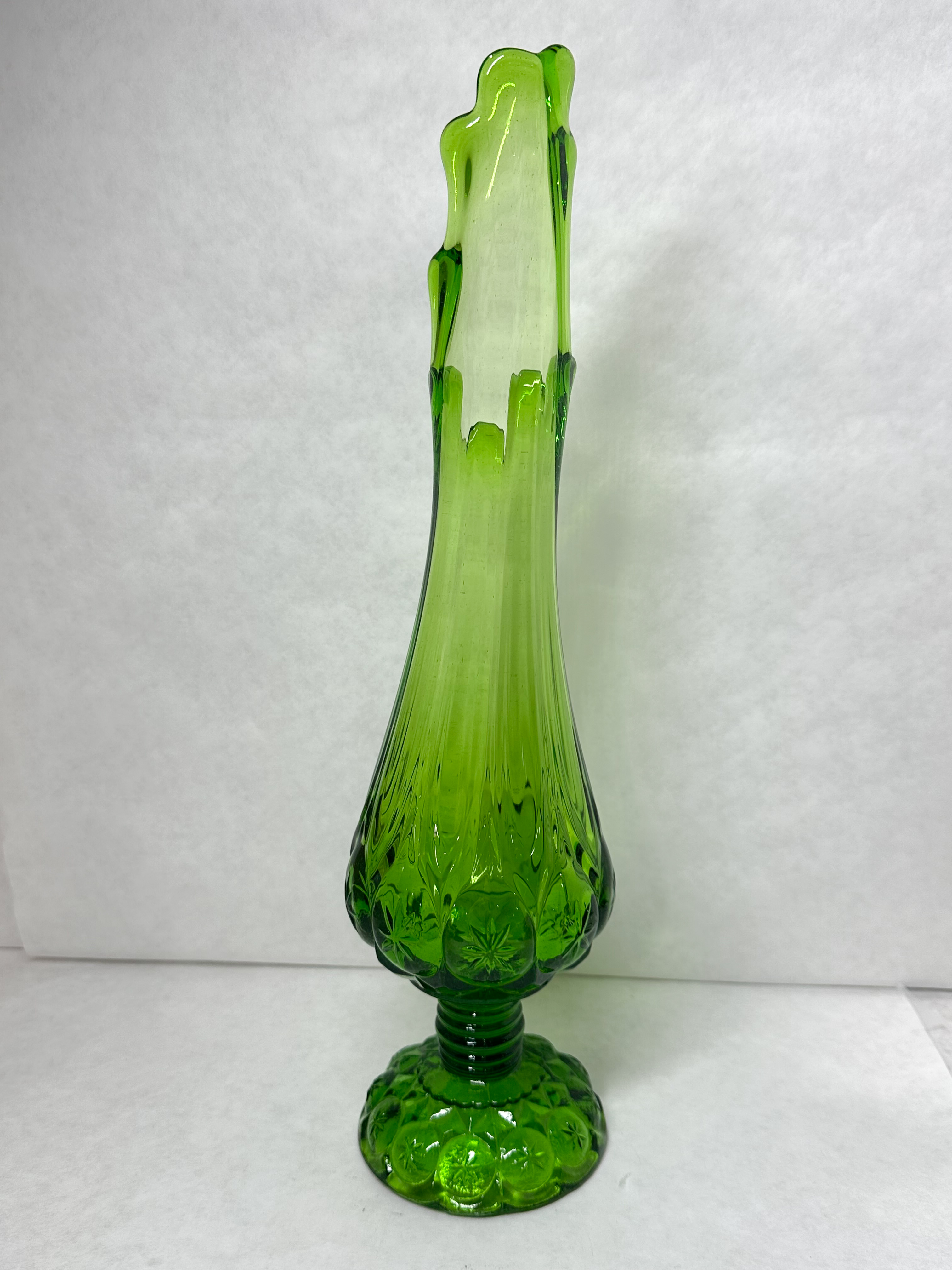 MOON AND STAR GREEN GLASS SWUNG VASE