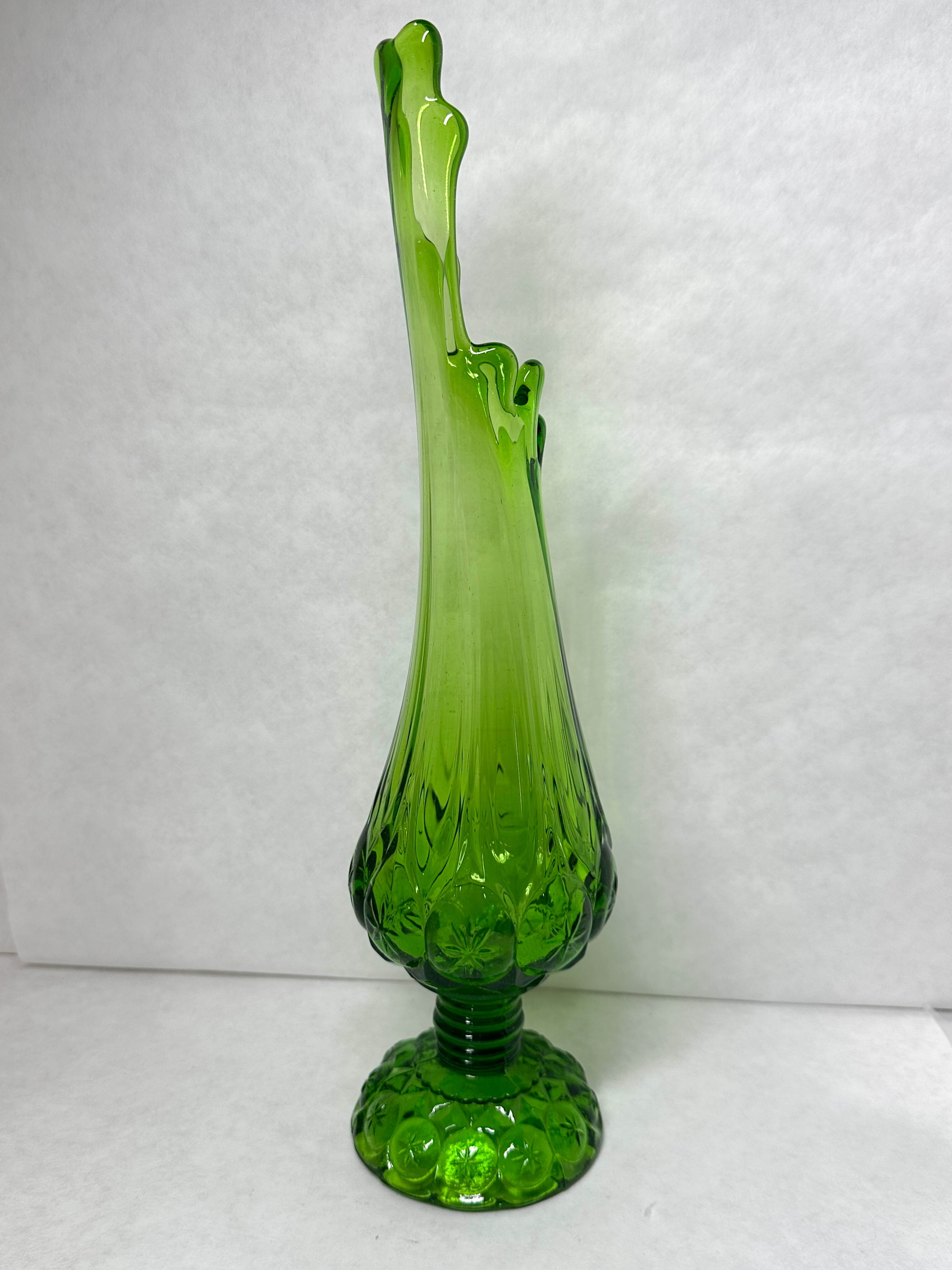 MOON AND STAR GREEN GLASS SWUNG VASE