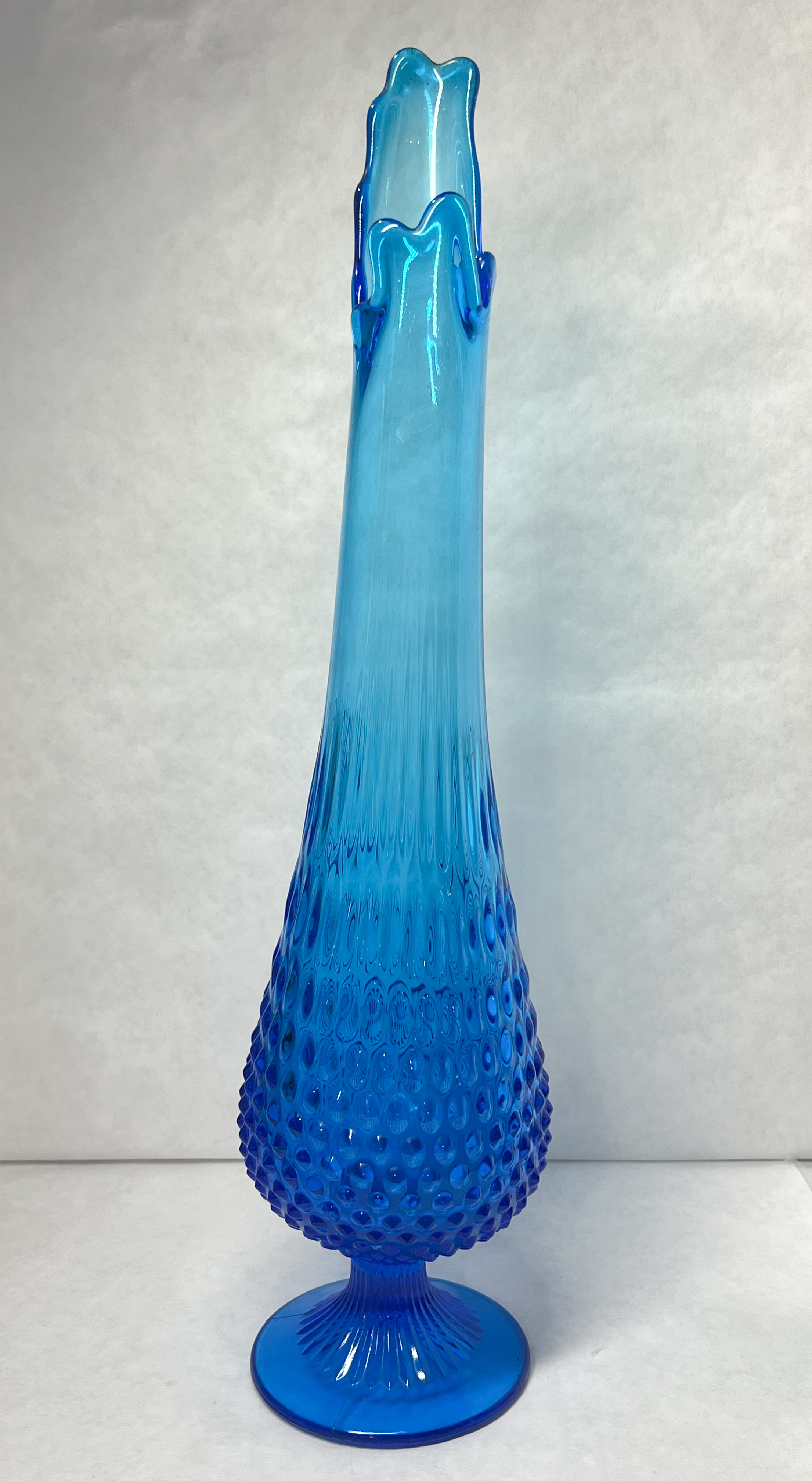 TURQUOISE HOBNAIL GLASS SWUNG VASE, 1960S
