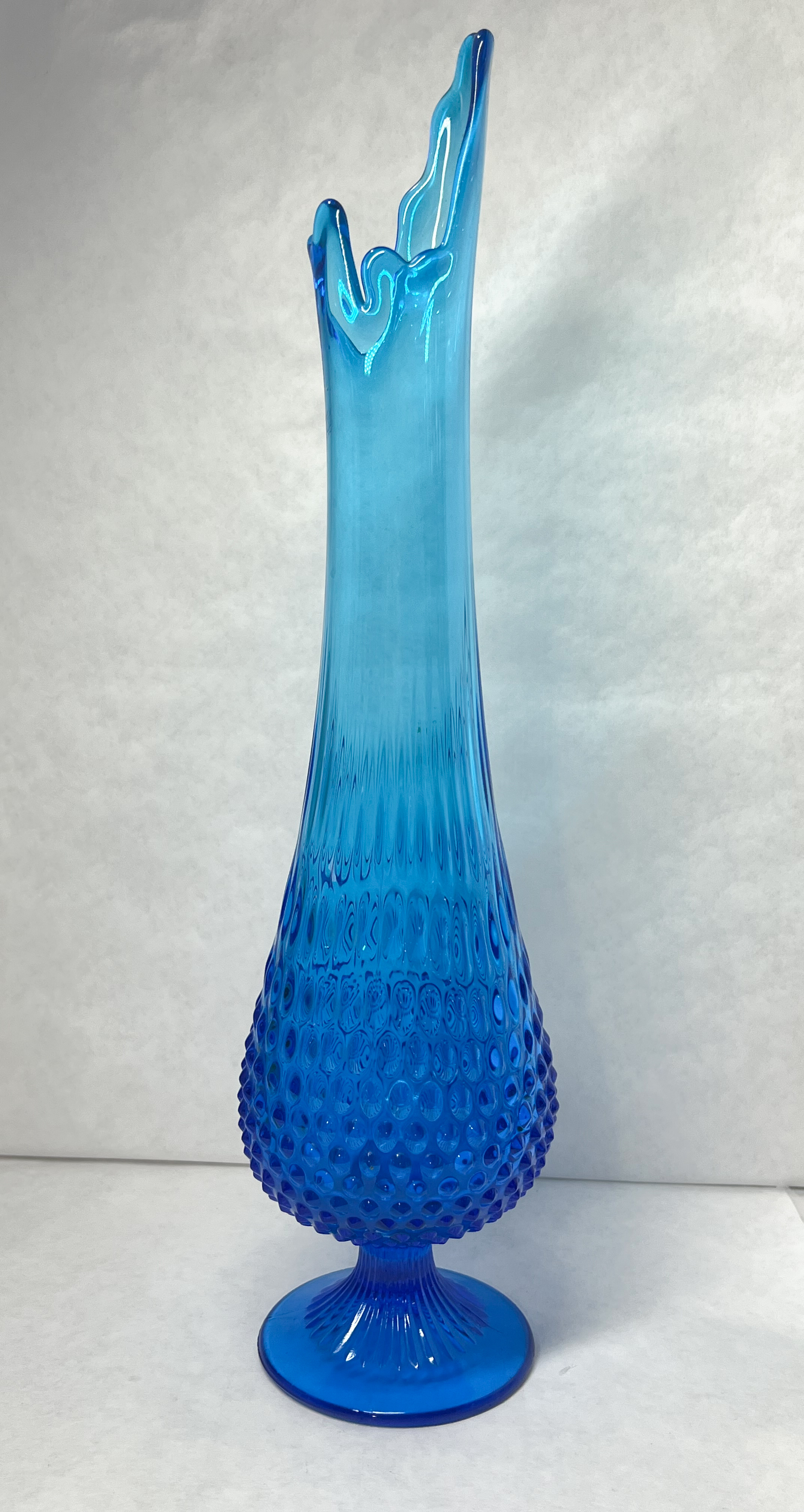 TURQUOISE HOBNAIL GLASS SWUNG VASE, 1960S