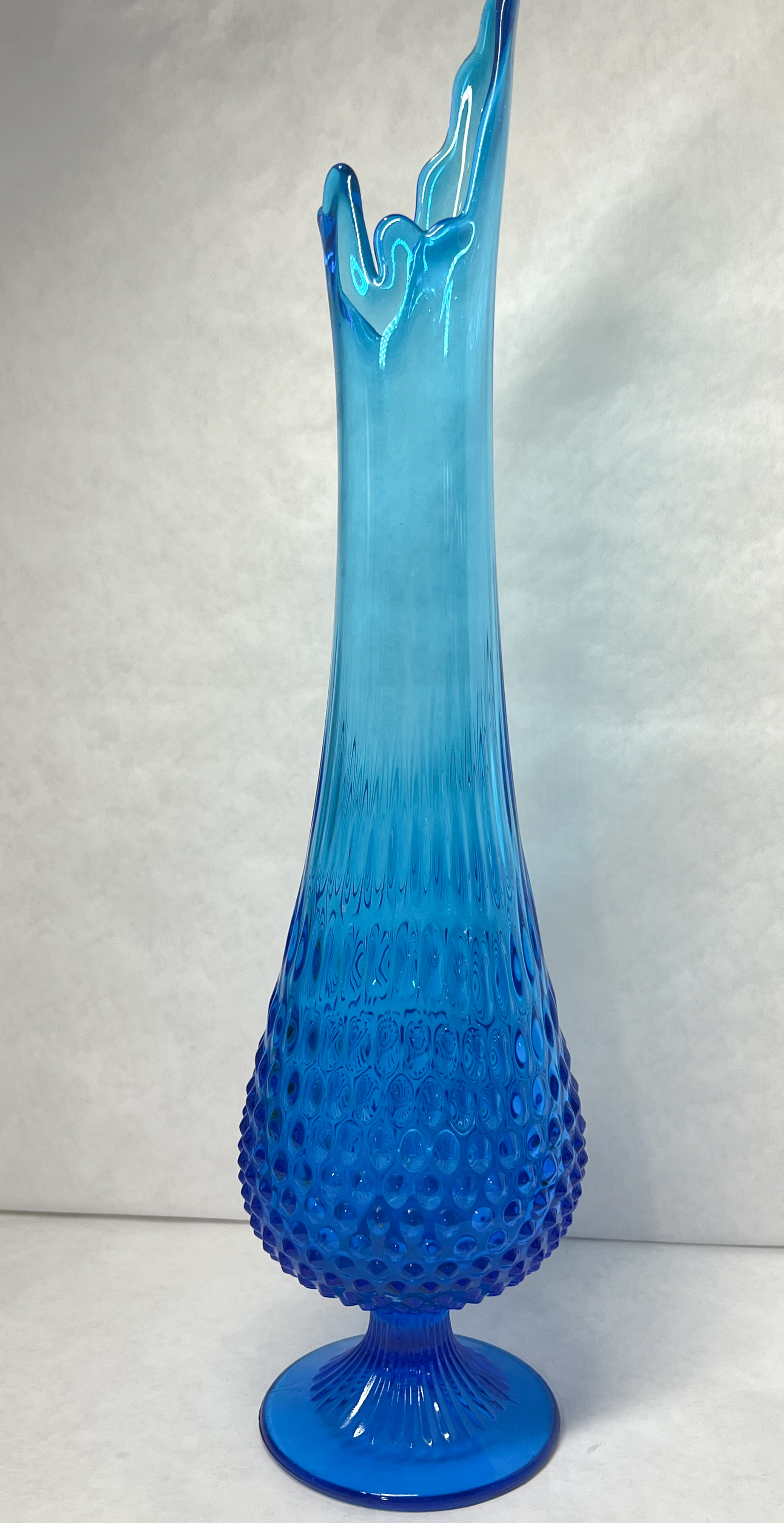 TURQUOISE HOBNAIL GLASS SWUNG VASE, 1960S