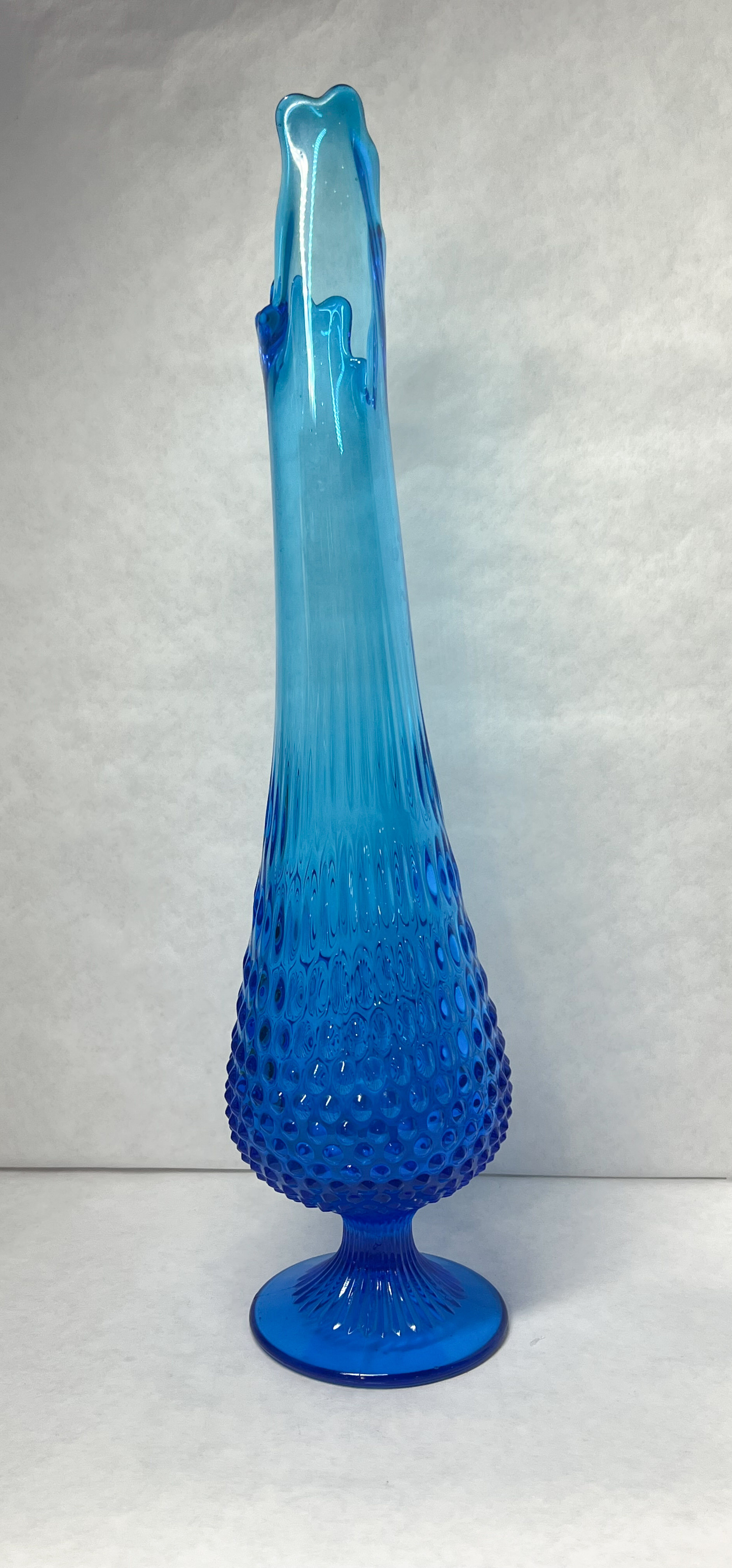 TURQUOISE HOBNAIL GLASS SWUNG VASE, 1960S