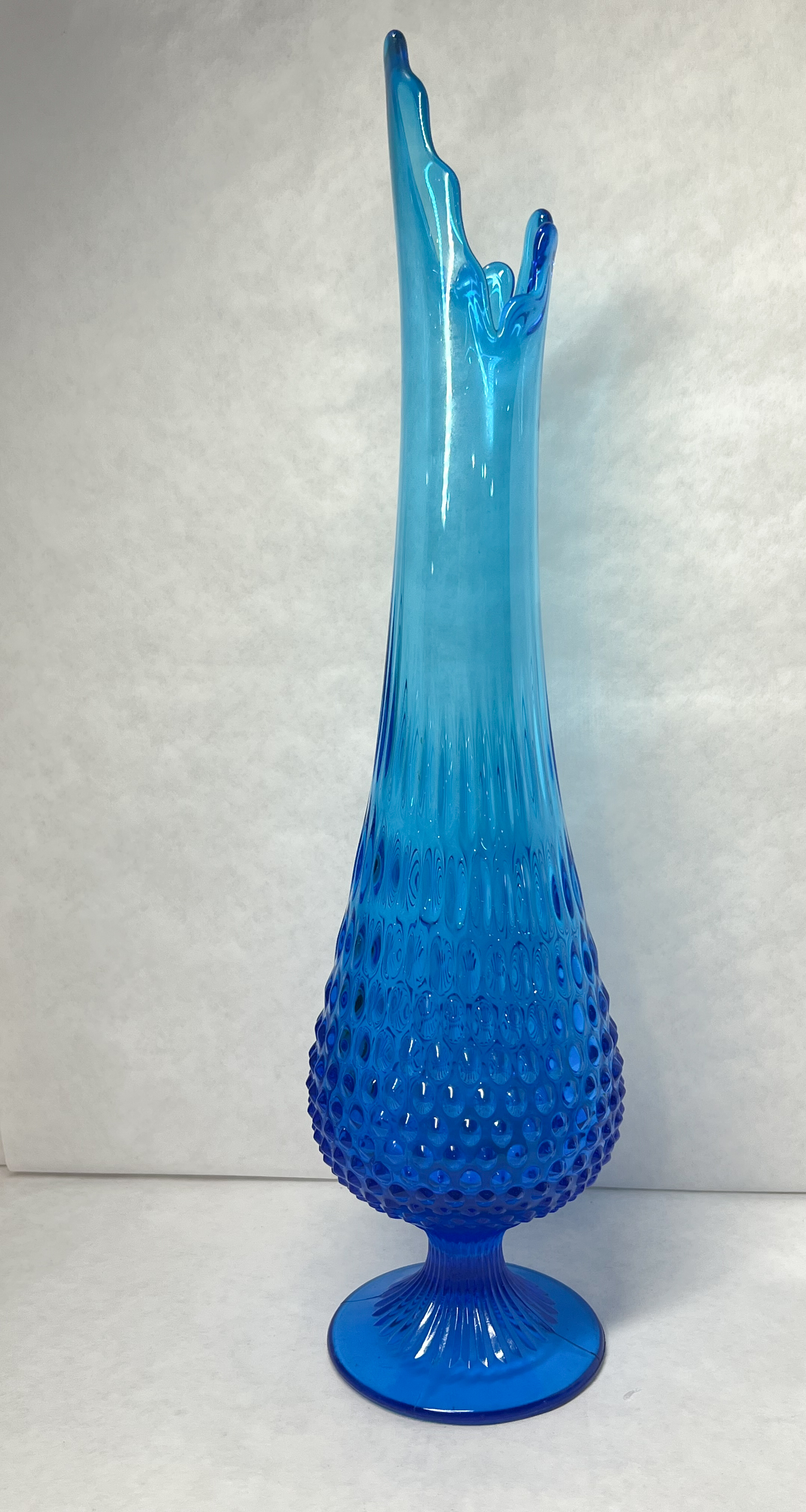 TURQUOISE HOBNAIL GLASS SWUNG VASE, 1960S