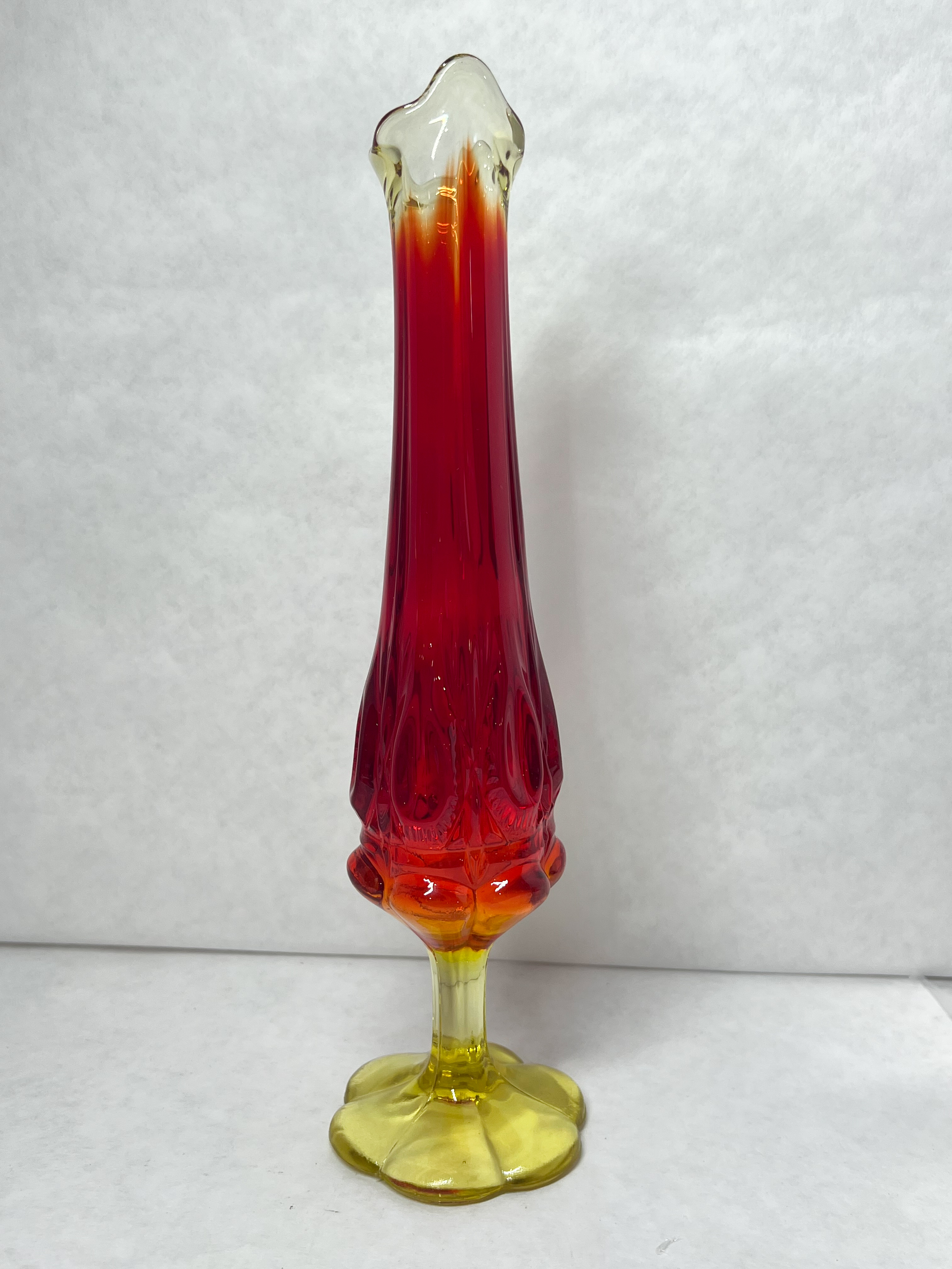 AMBERINA SWUNG GLASS VASE, 1960S