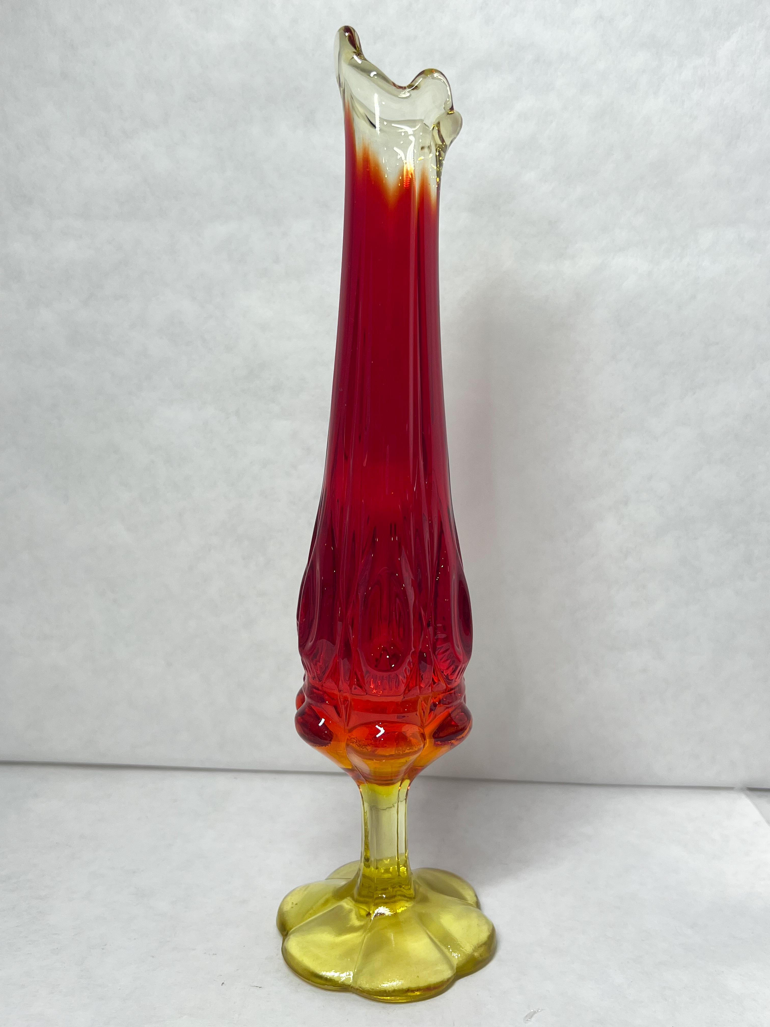 AMBERINA SWUNG GLASS VASE, 1960S