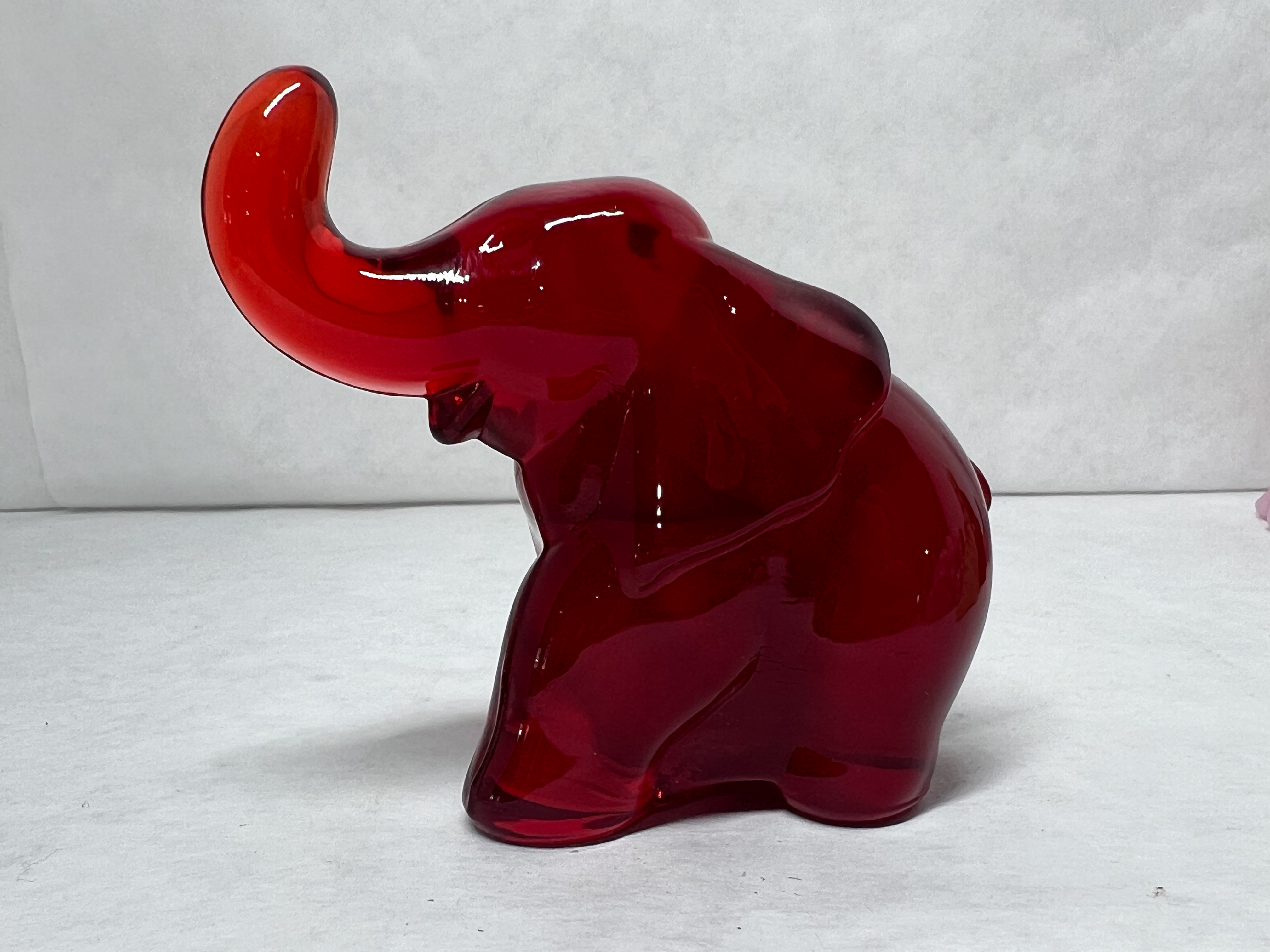 RUBY RED GLASS ELEPHANT, 20TH CENTURY