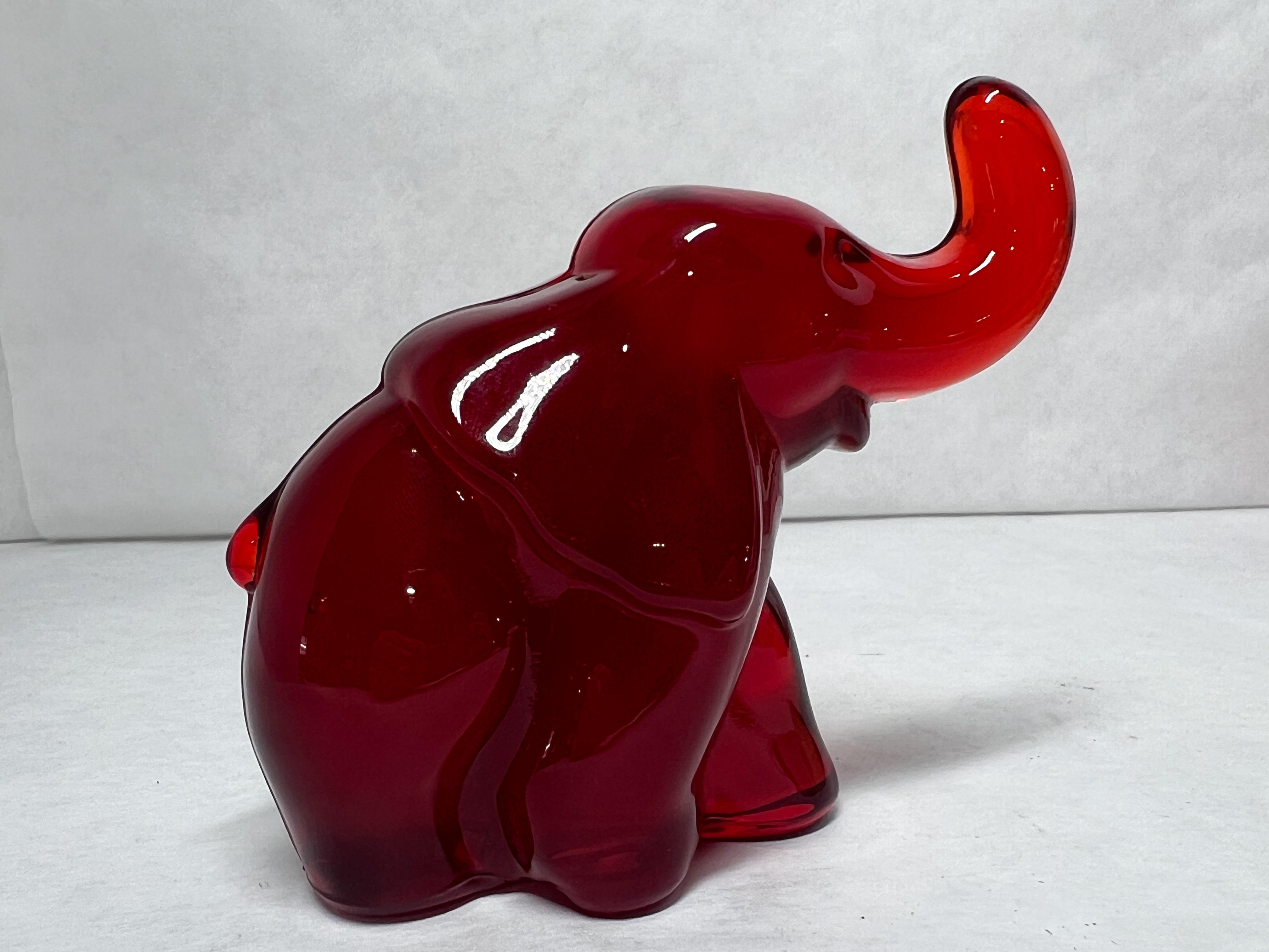 RUBY RED GLASS ELEPHANT, 20TH CENTURY