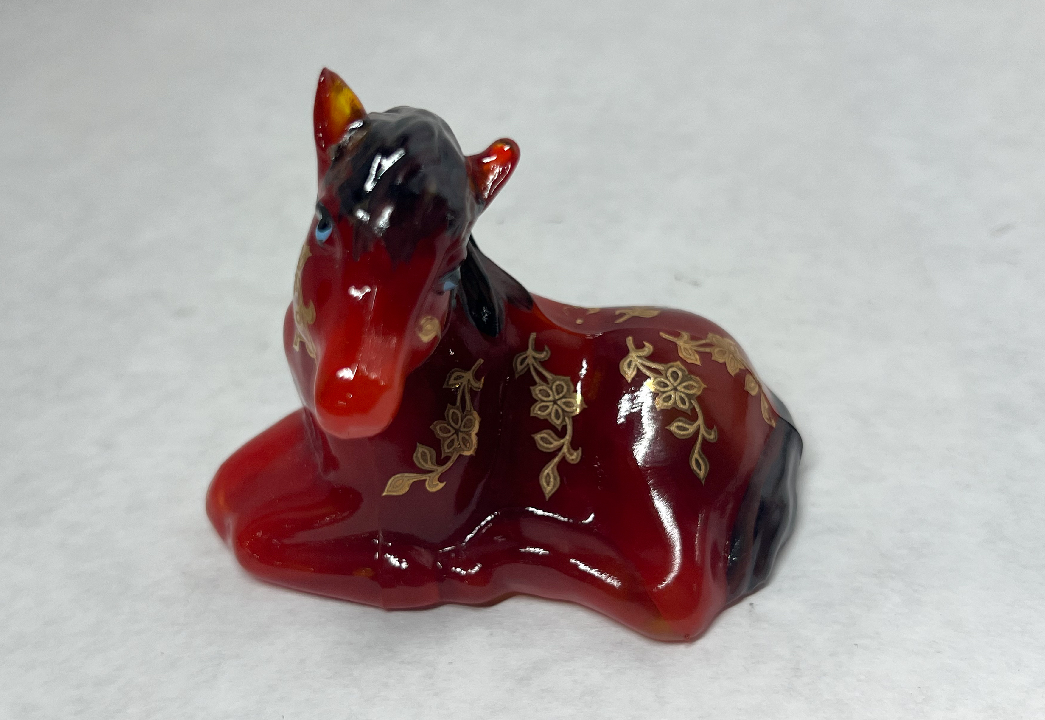 FENTON AMBERINA GLASS HORSE, SPINDLER 3/5