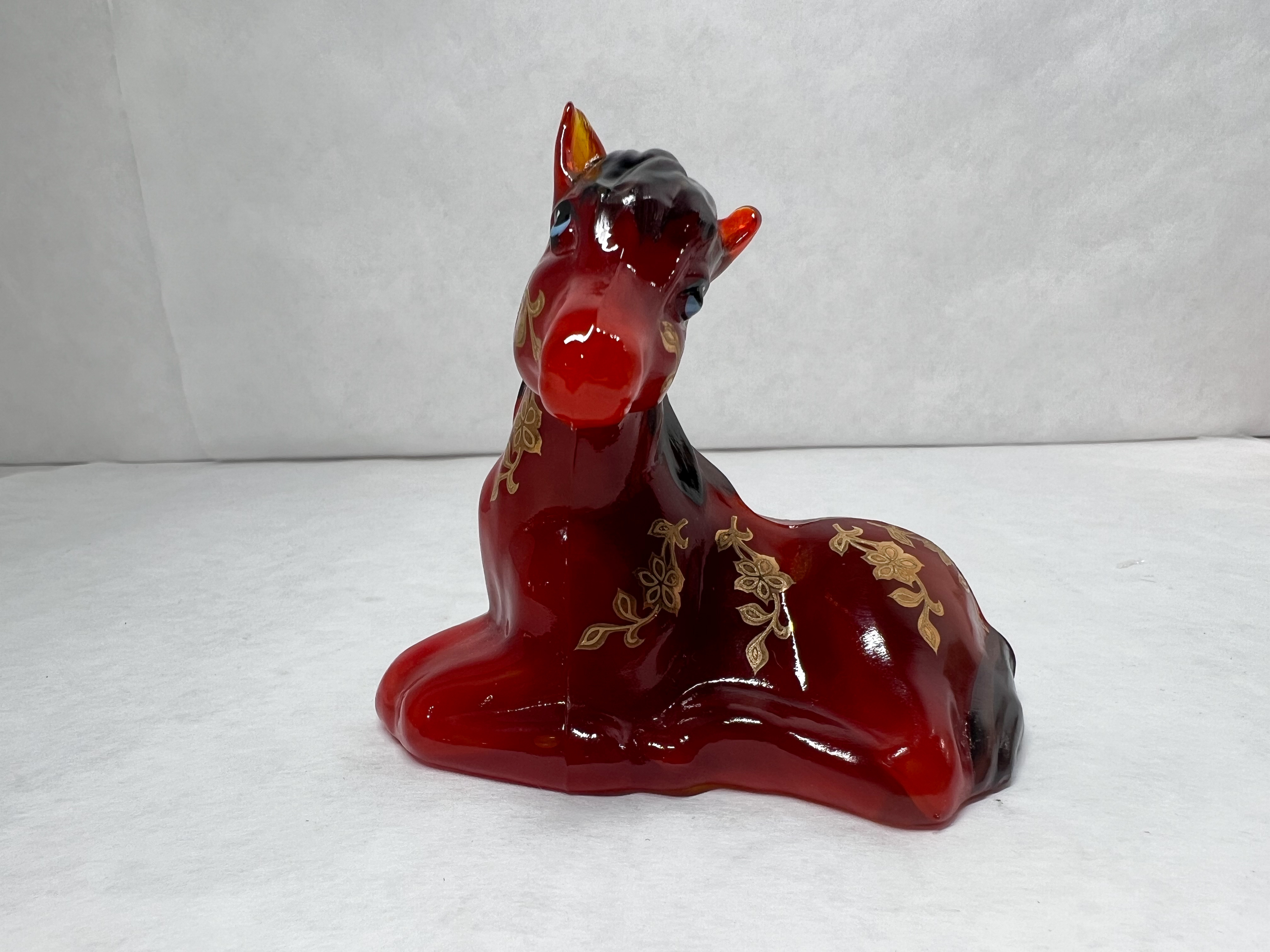 FENTON AMBERINA GLASS HORSE, SPINDLER 3/5