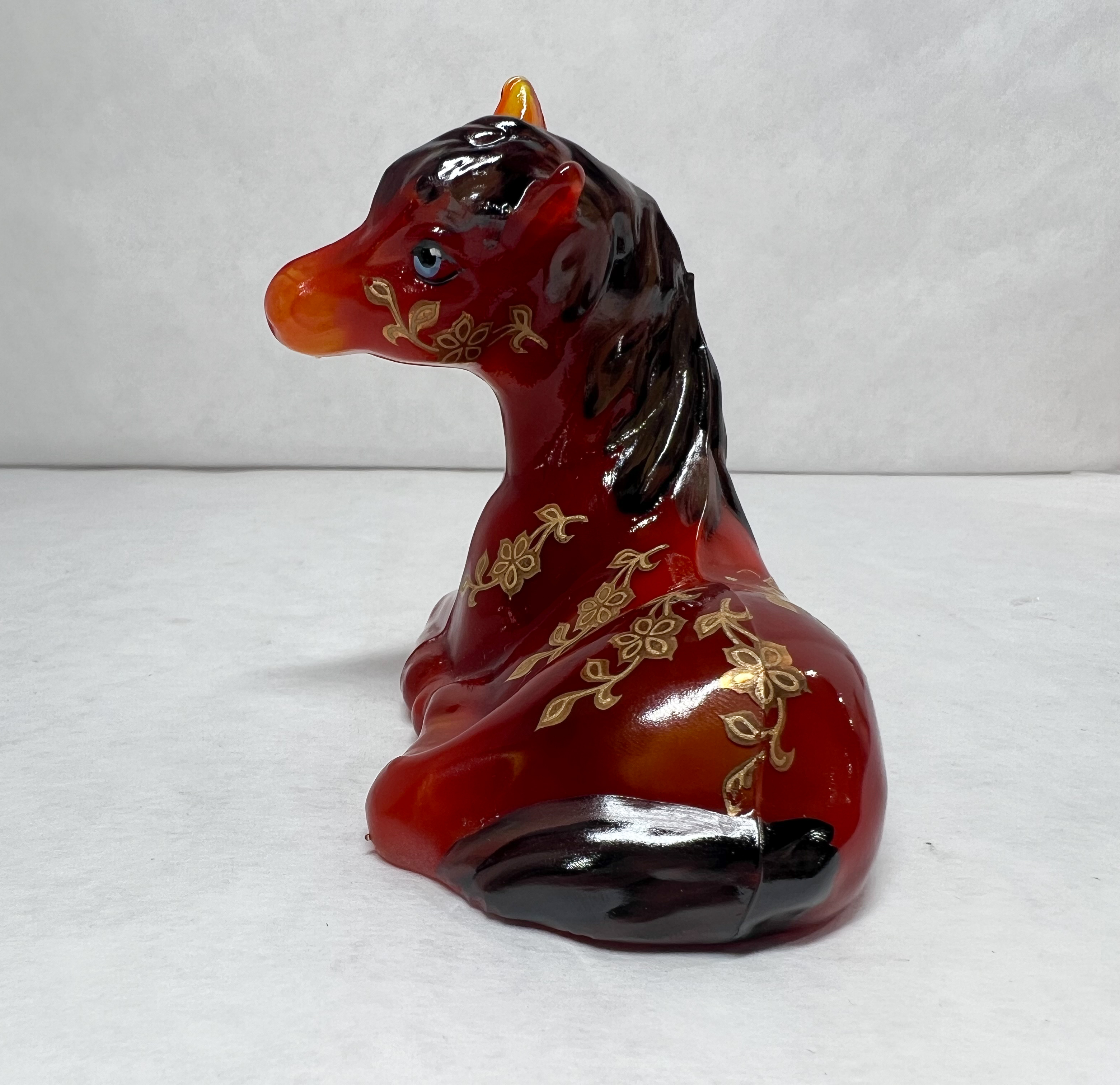 FENTON AMBERINA GLASS HORSE, SPINDLER 3/5