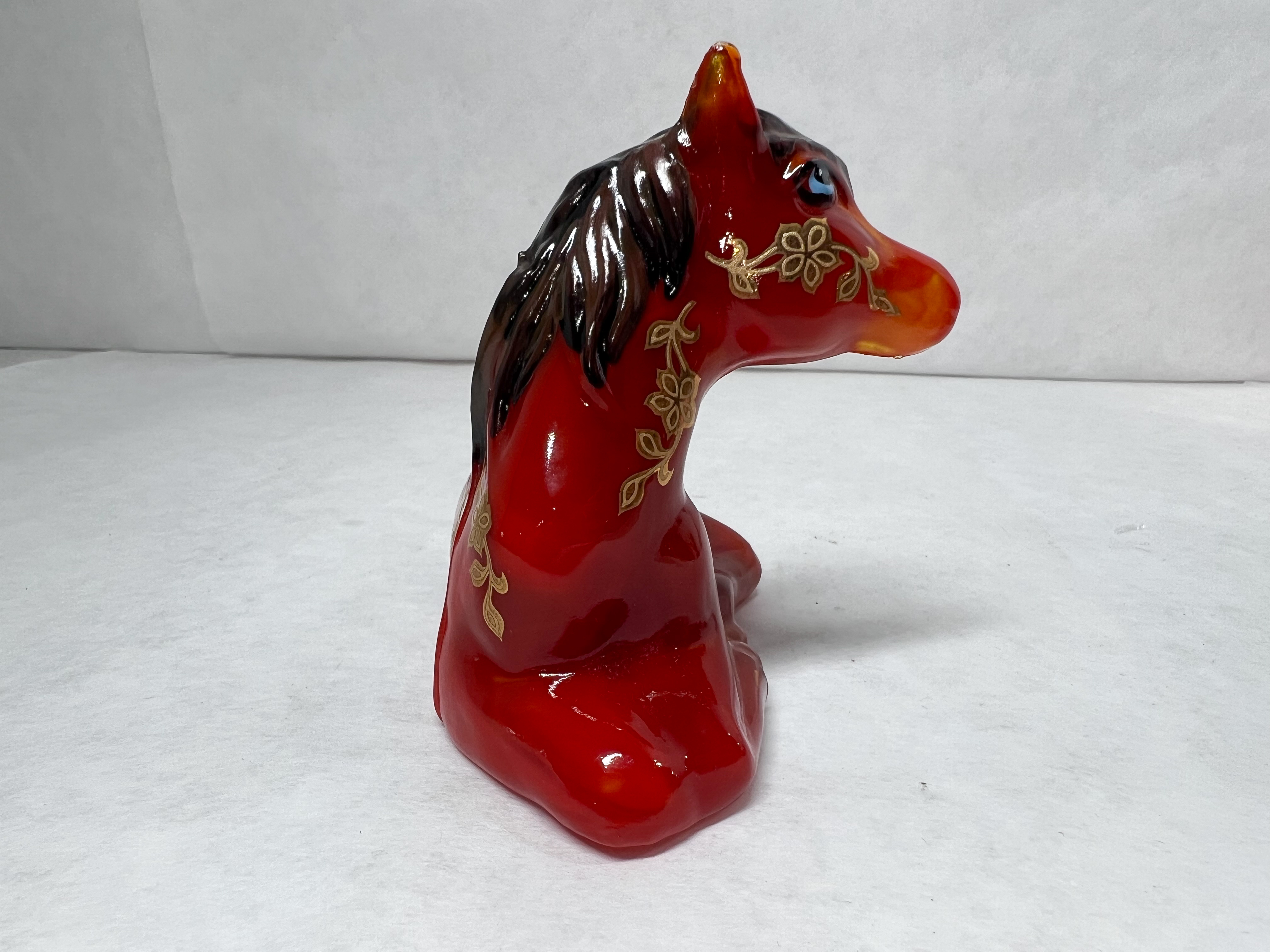 FENTON AMBERINA GLASS HORSE, SPINDLER 3/5