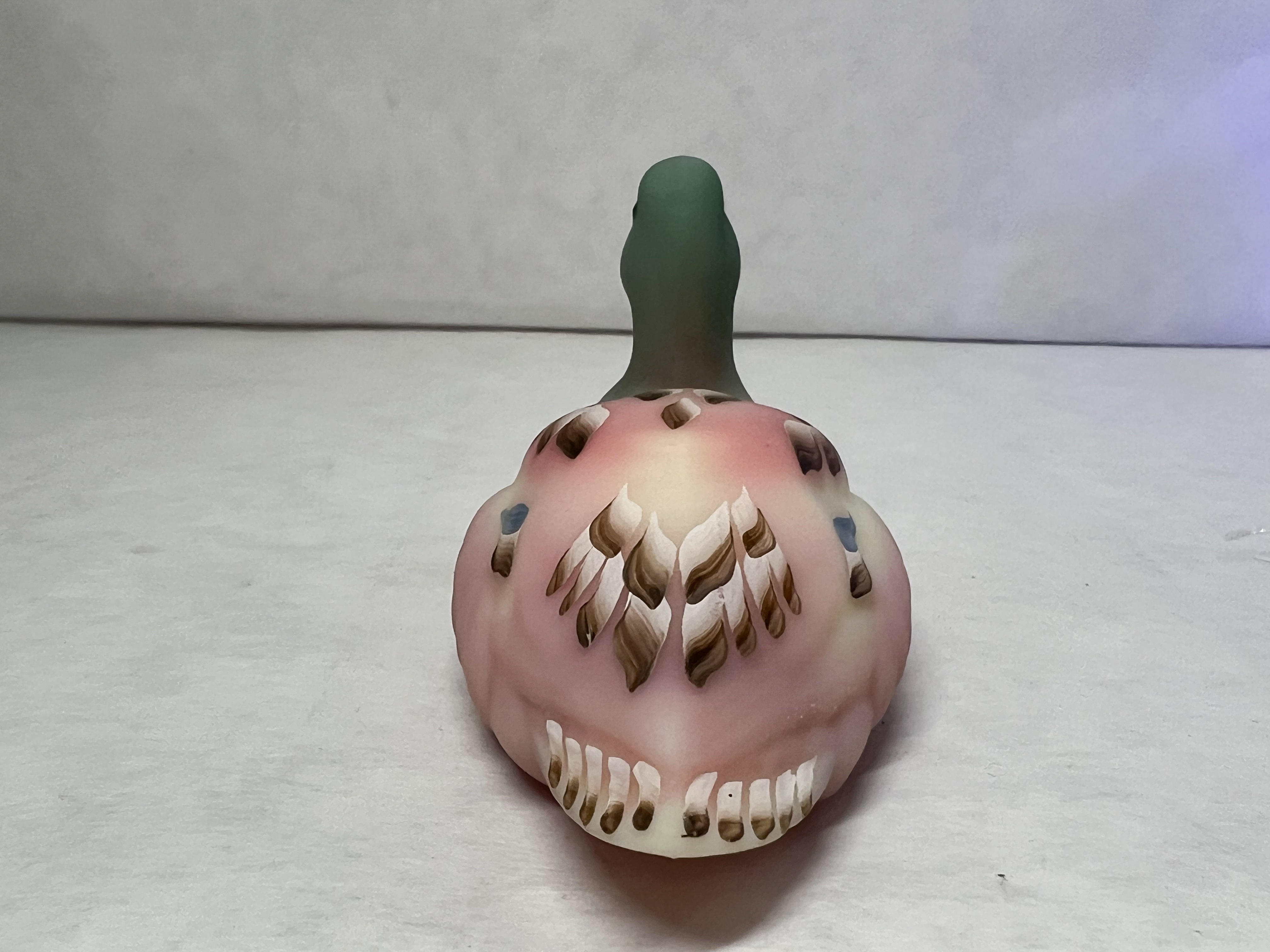 FENTON BURMESE GLASS MALLARD DUCK, C.1990