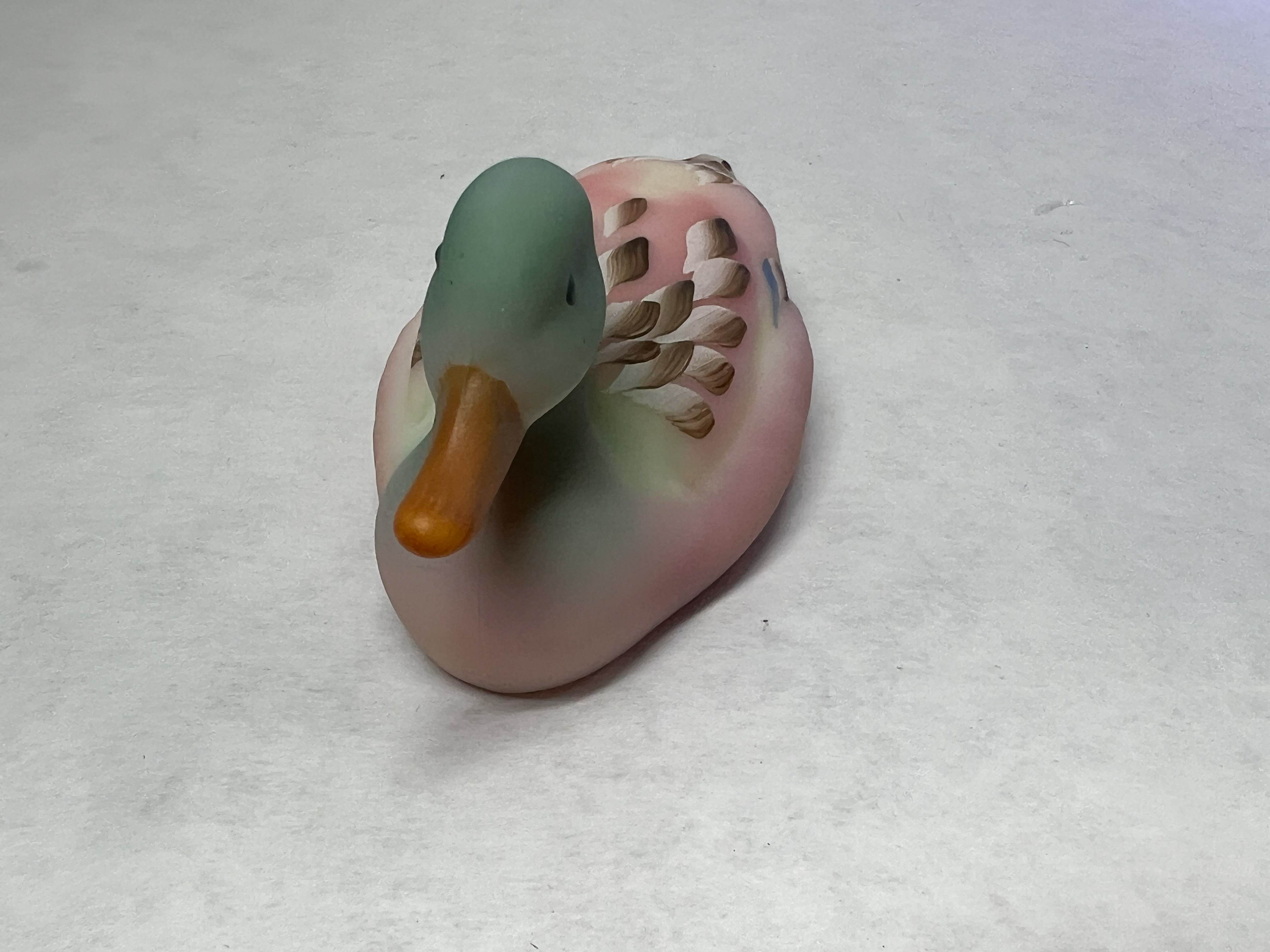 FENTON BURMESE GLASS MALLARD DUCK, C.1990