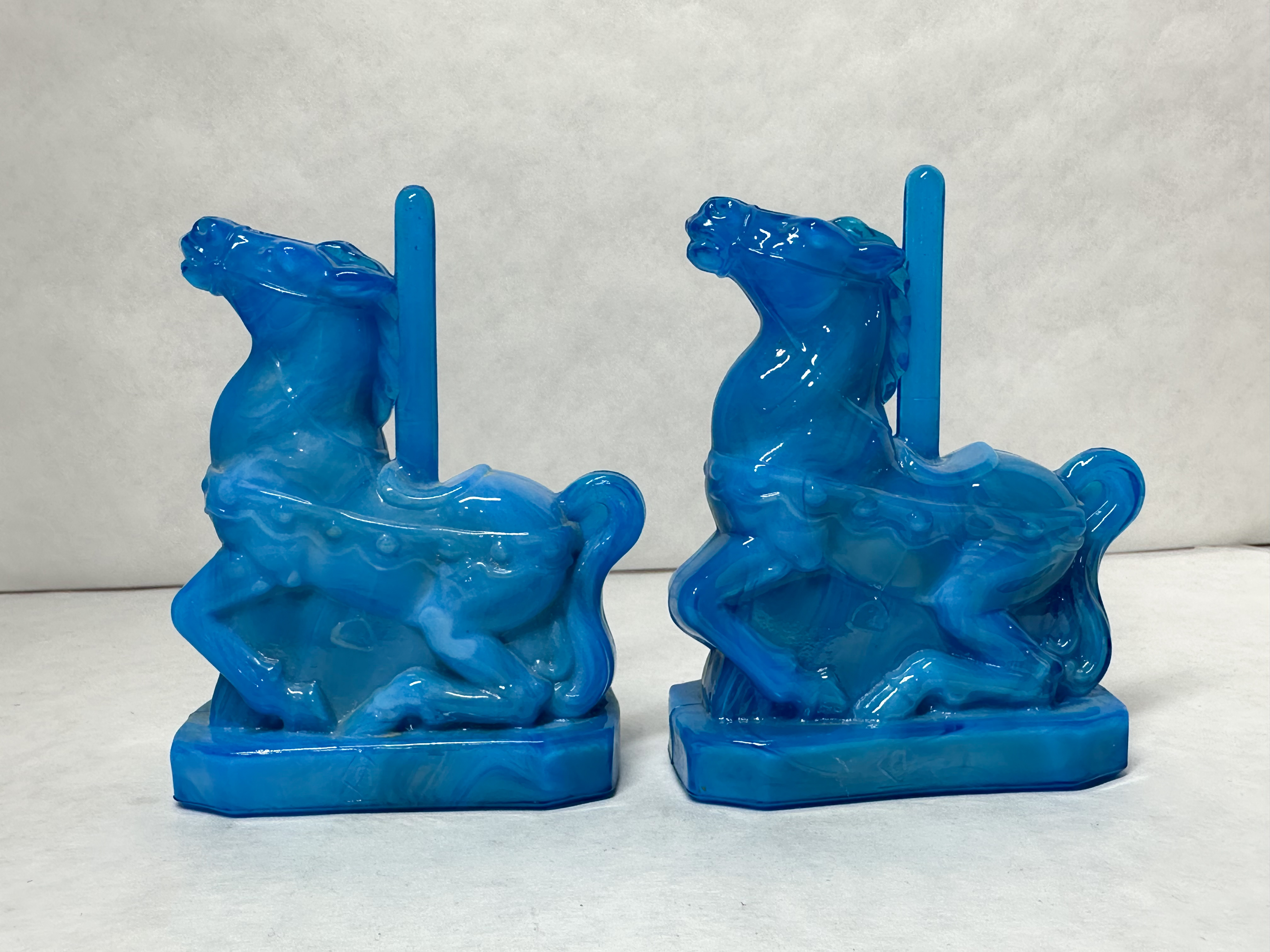 BOYD BLUE SLAG GLASS CAROUSEL HORSES