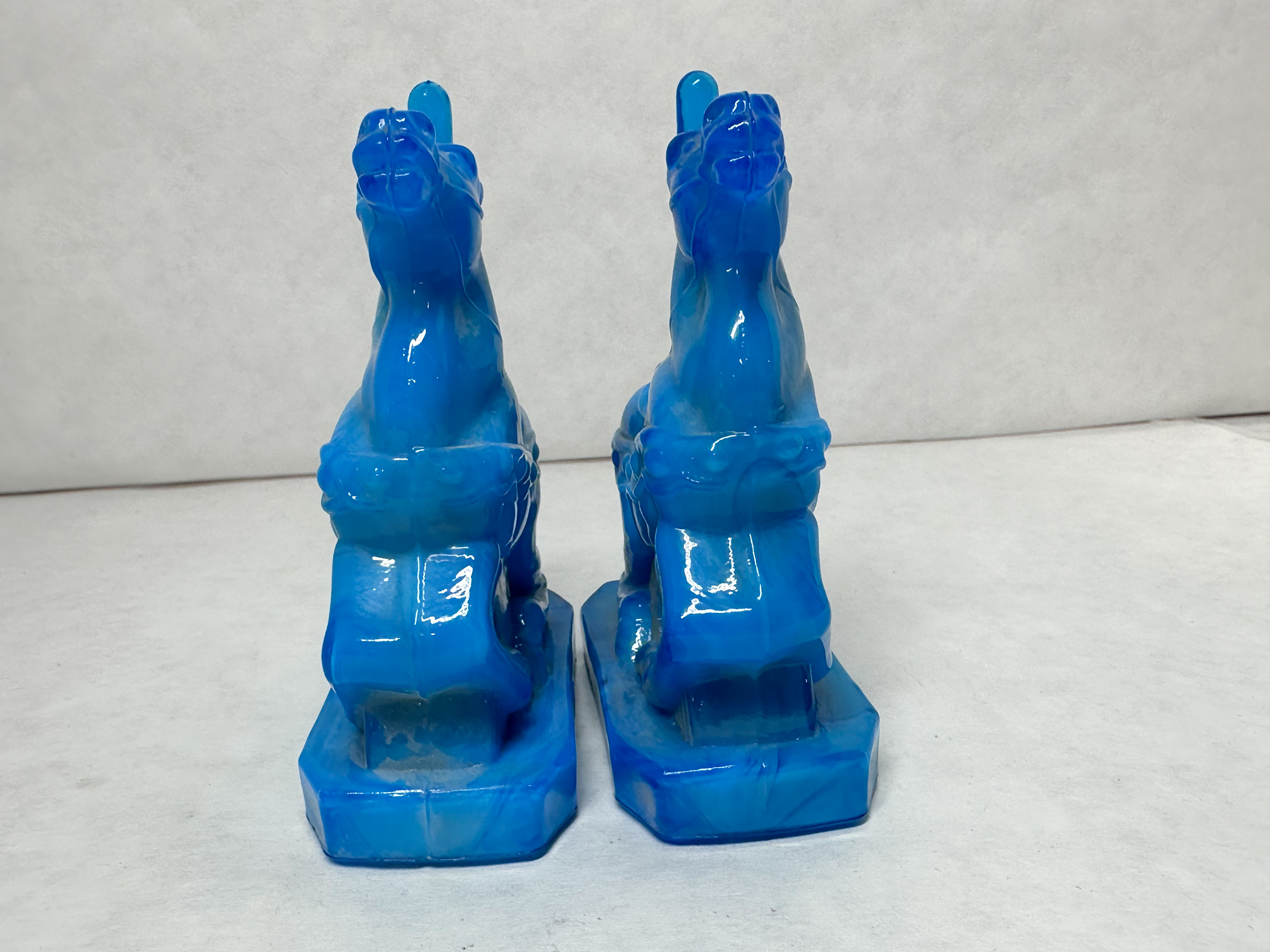 BOYD BLUE SLAG GLASS CAROUSEL HORSES