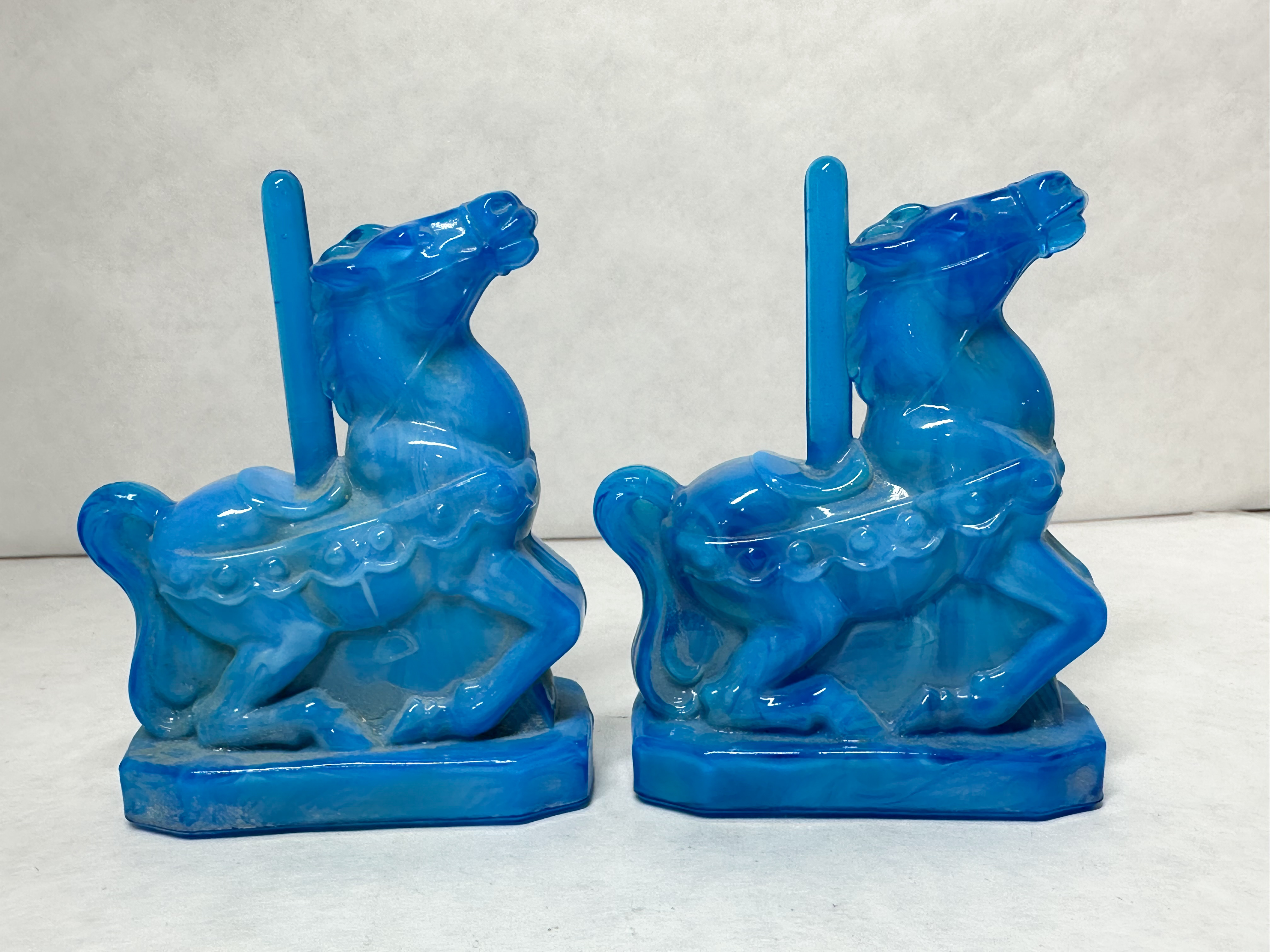 BOYD BLUE SLAG GLASS CAROUSEL HORSES
