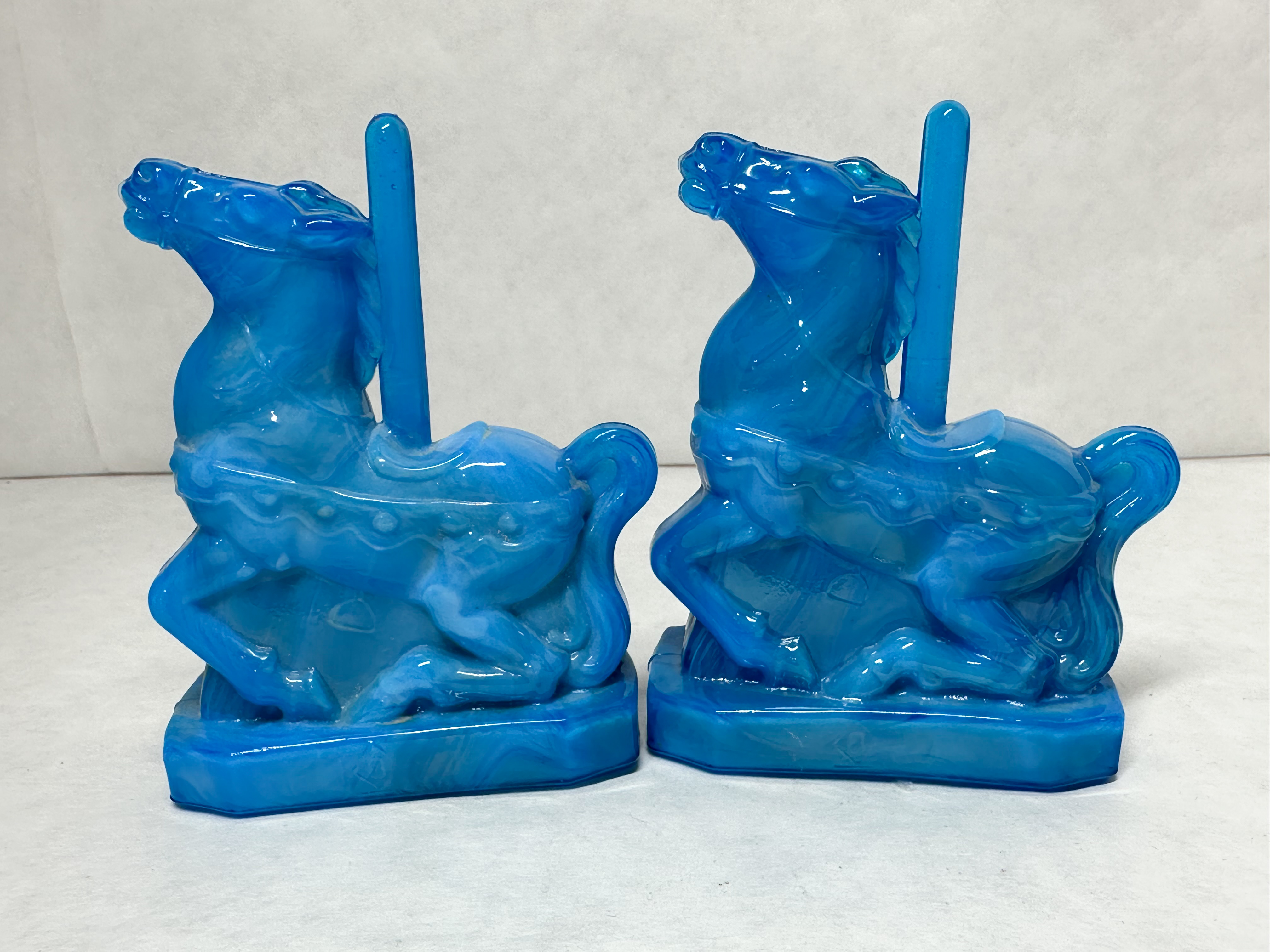 BOYD BLUE SLAG GLASS CAROUSEL HORSES