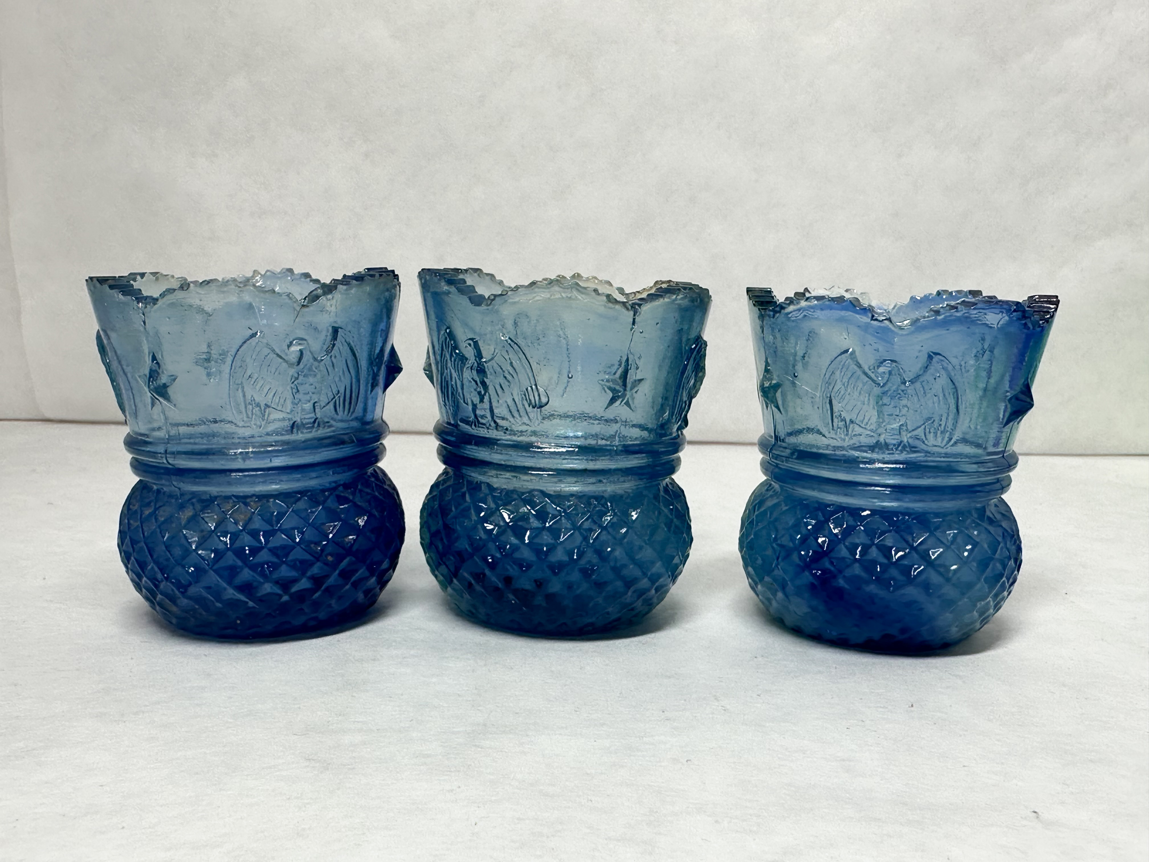 TRIO OF BLUE URANIUM GLASS HOLDERS