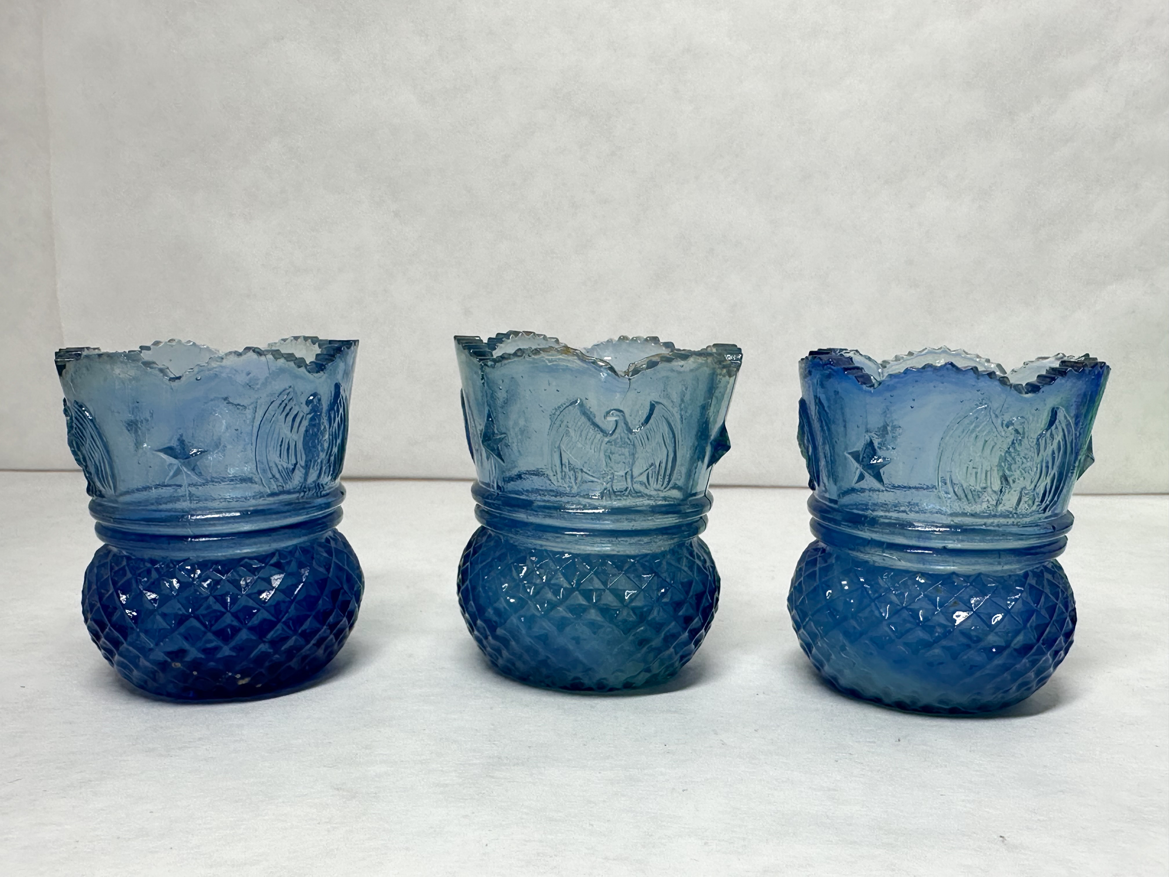 TRIO OF BLUE URANIUM GLASS HOLDERS