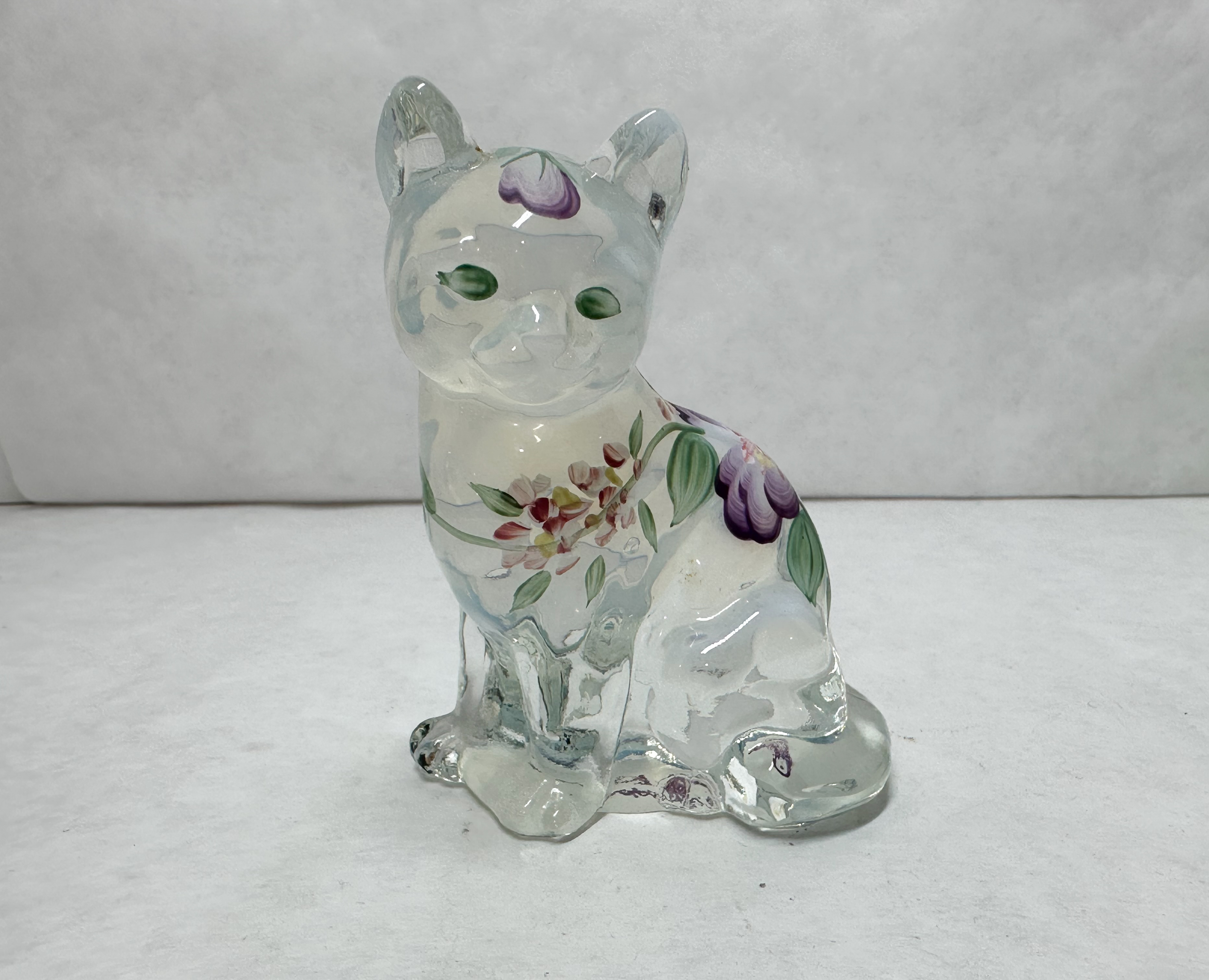 FENTON HAND PAINTED GLASS CAT, 1990S