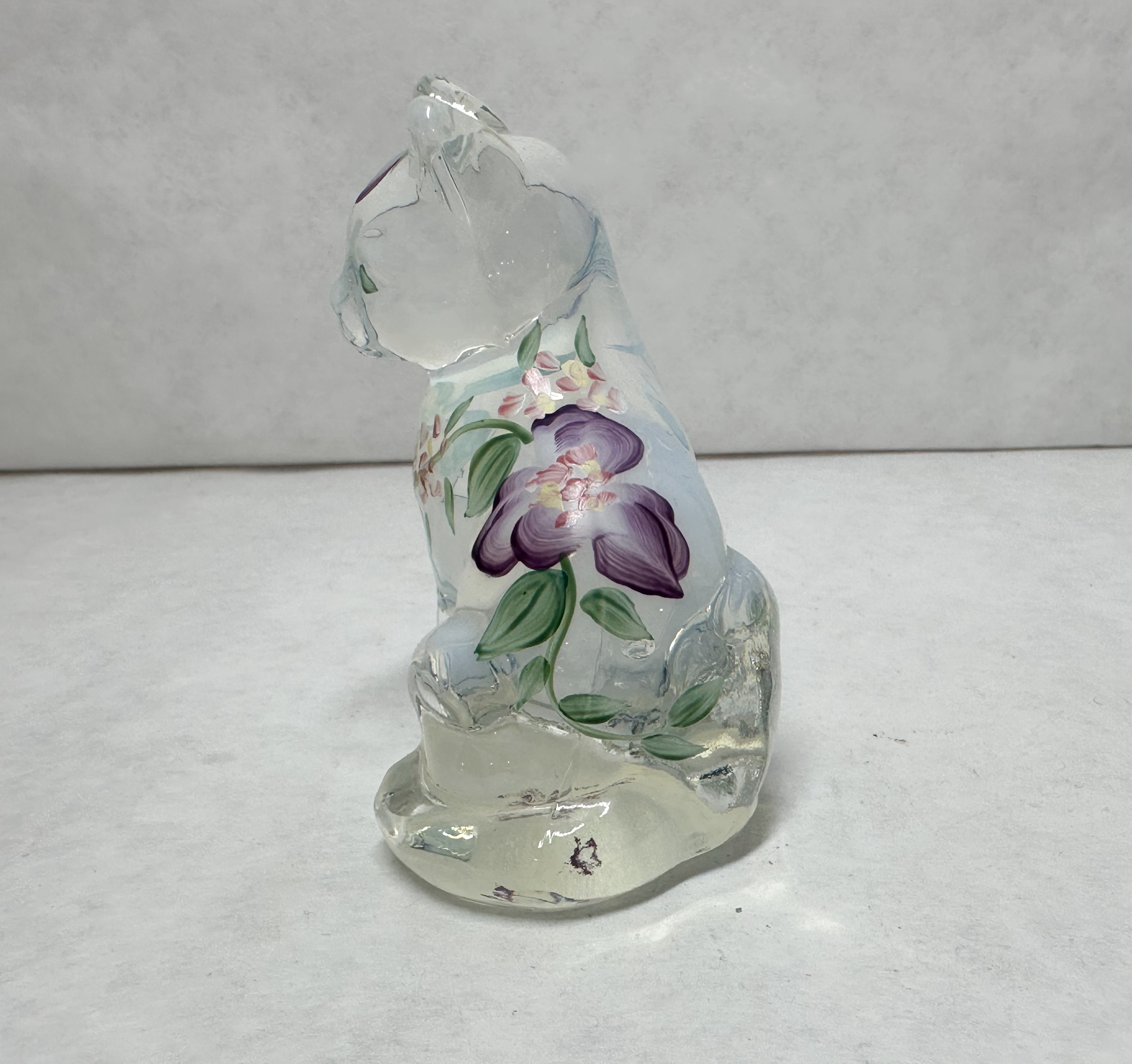 FENTON HAND PAINTED GLASS CAT, 1990S