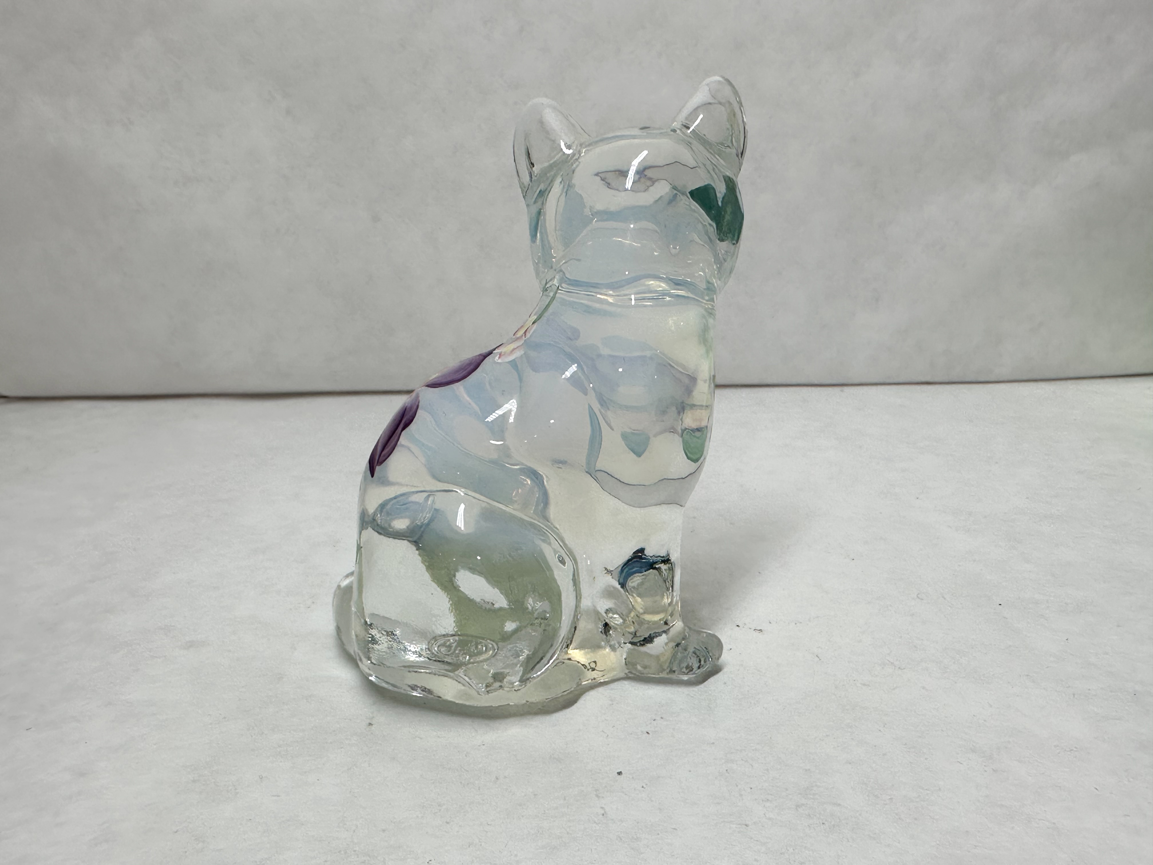 FENTON HAND PAINTED GLASS CAT, 1990S