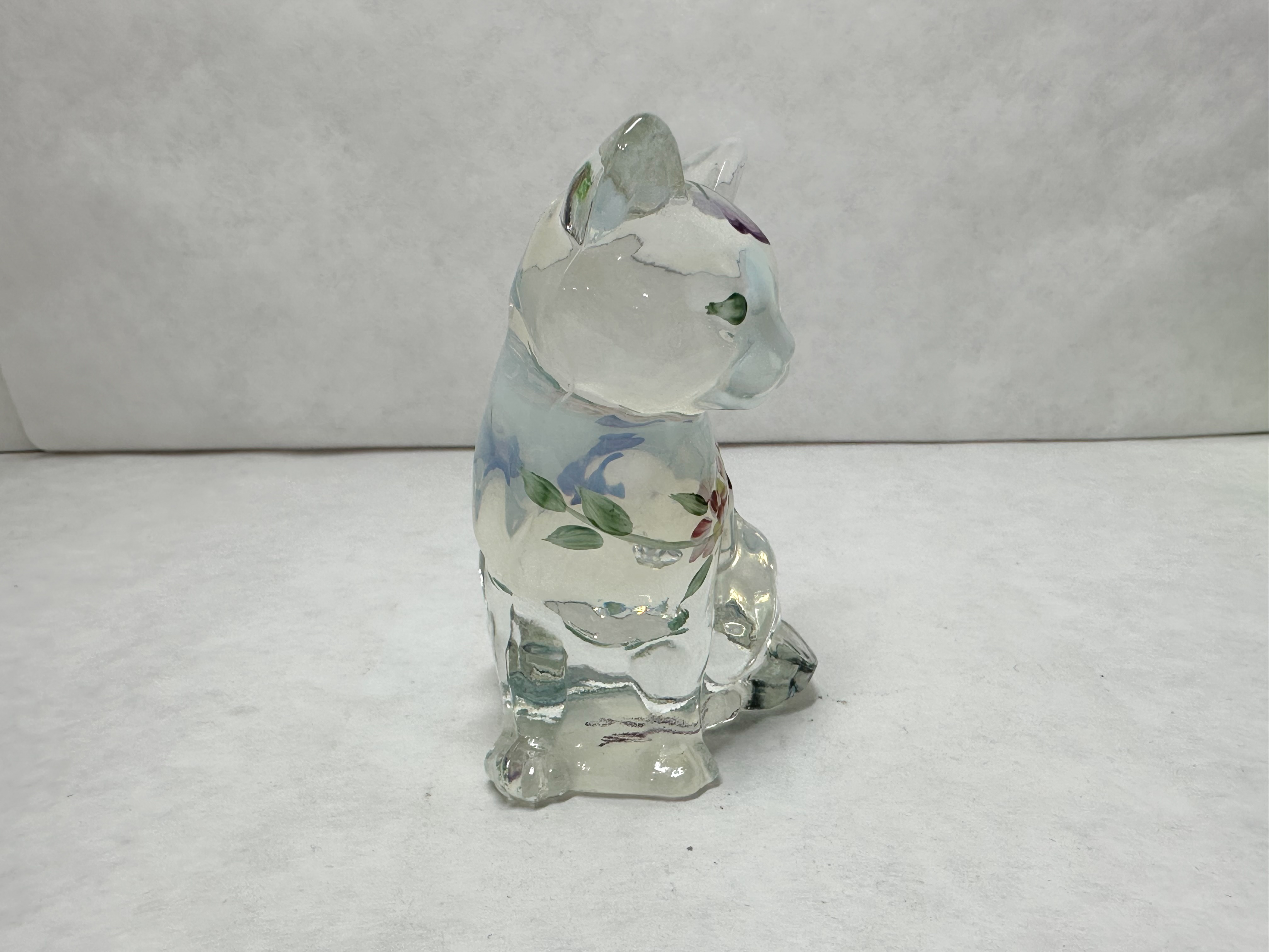 FENTON HAND PAINTED GLASS CAT, 1990S