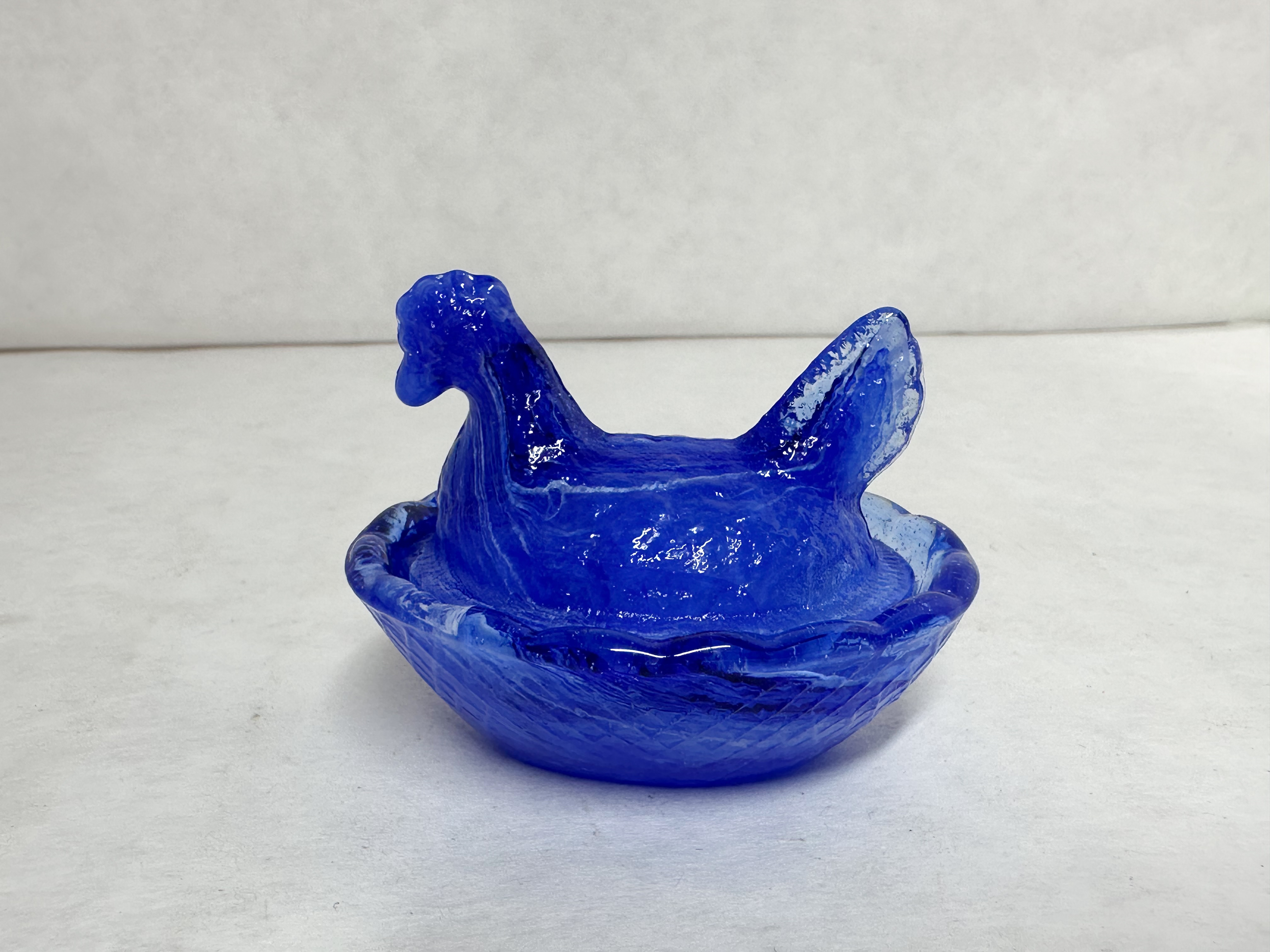 COBALT BLUE SLAG GLASS HEN ON NEST