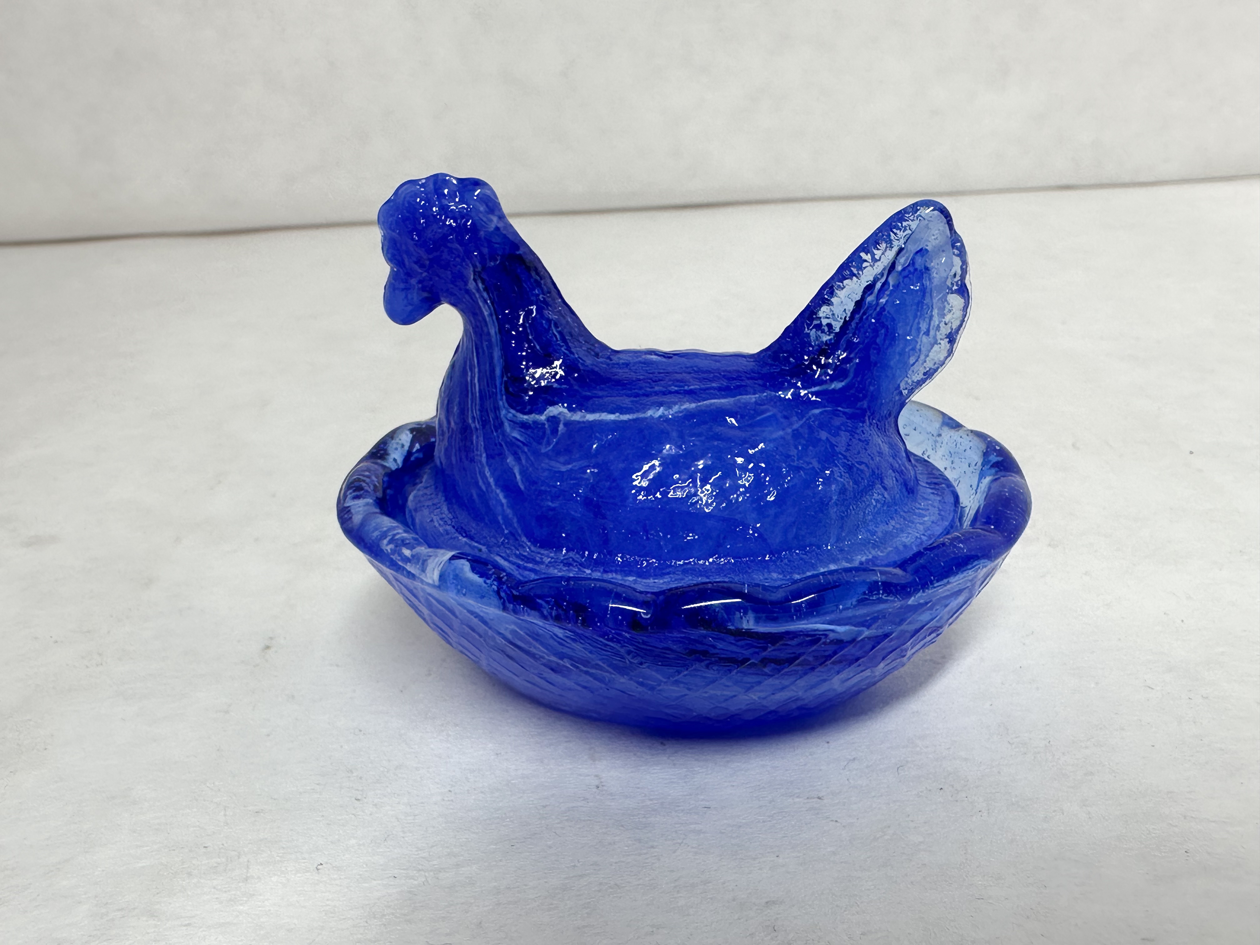 COBALT BLUE SLAG GLASS HEN ON NEST
