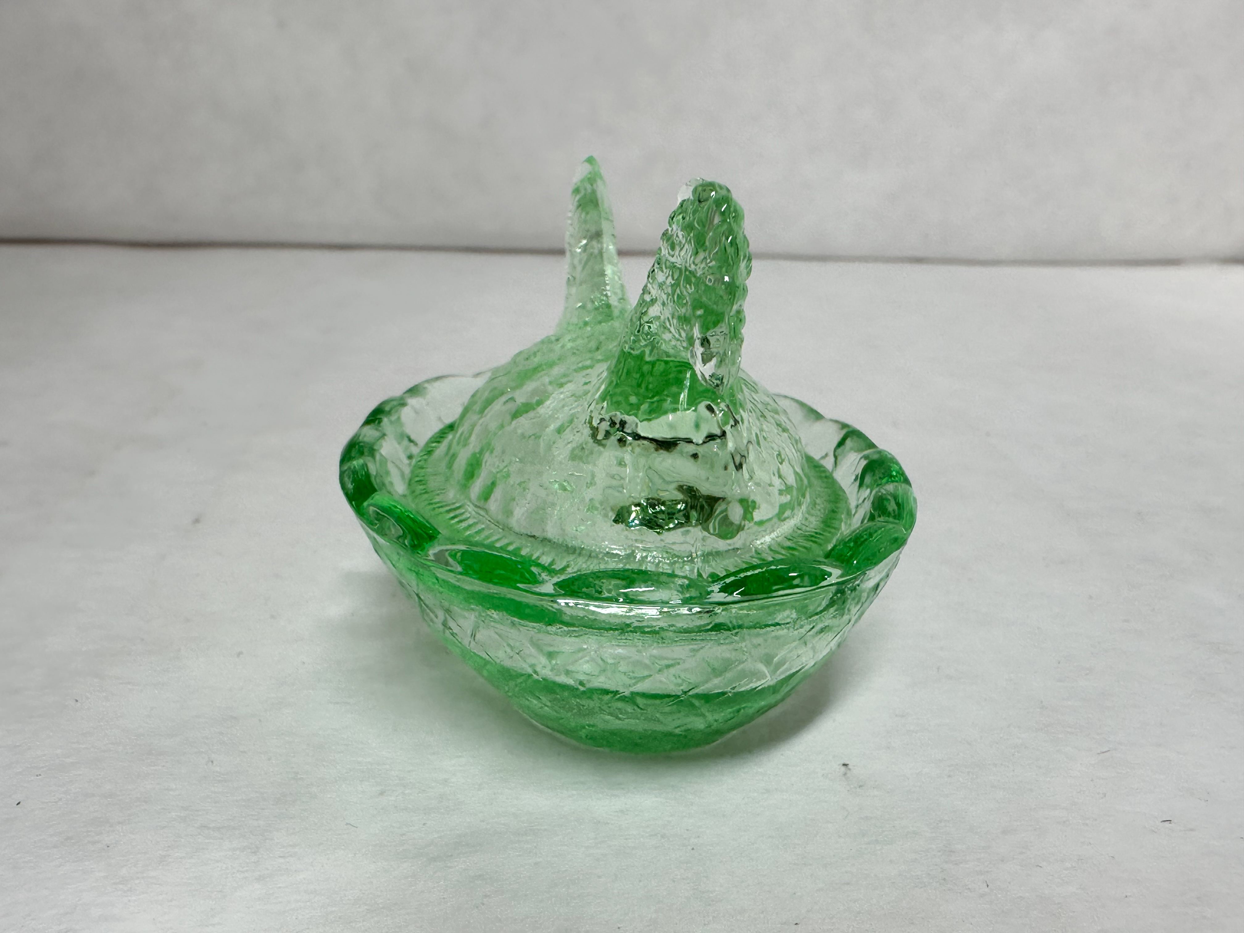 GREEN PRESSED GLASS HEN ON NEST