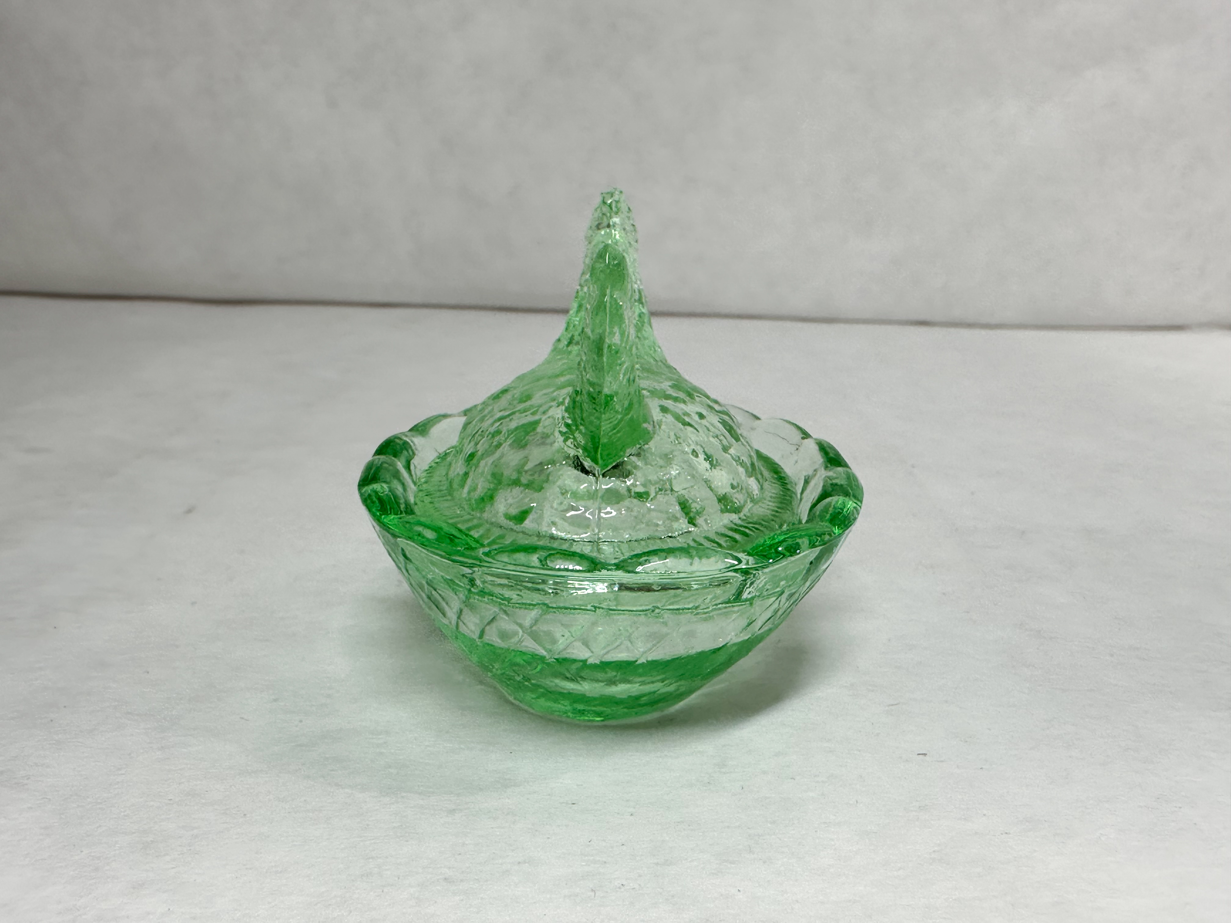 GREEN PRESSED GLASS HEN ON NEST