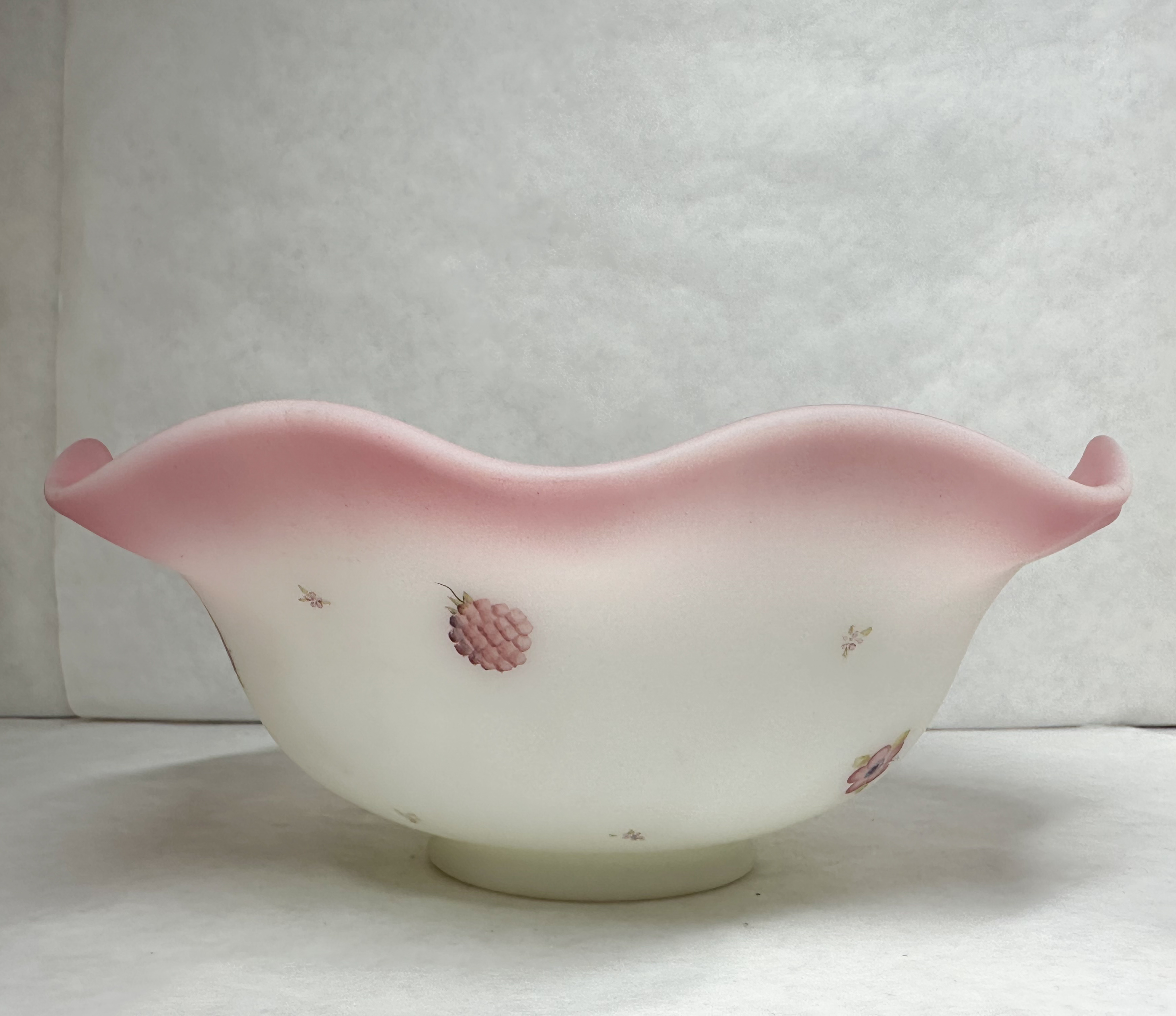 FENTON HAND-PAINTED PINK SATIN GLASS BOWL, 1970S