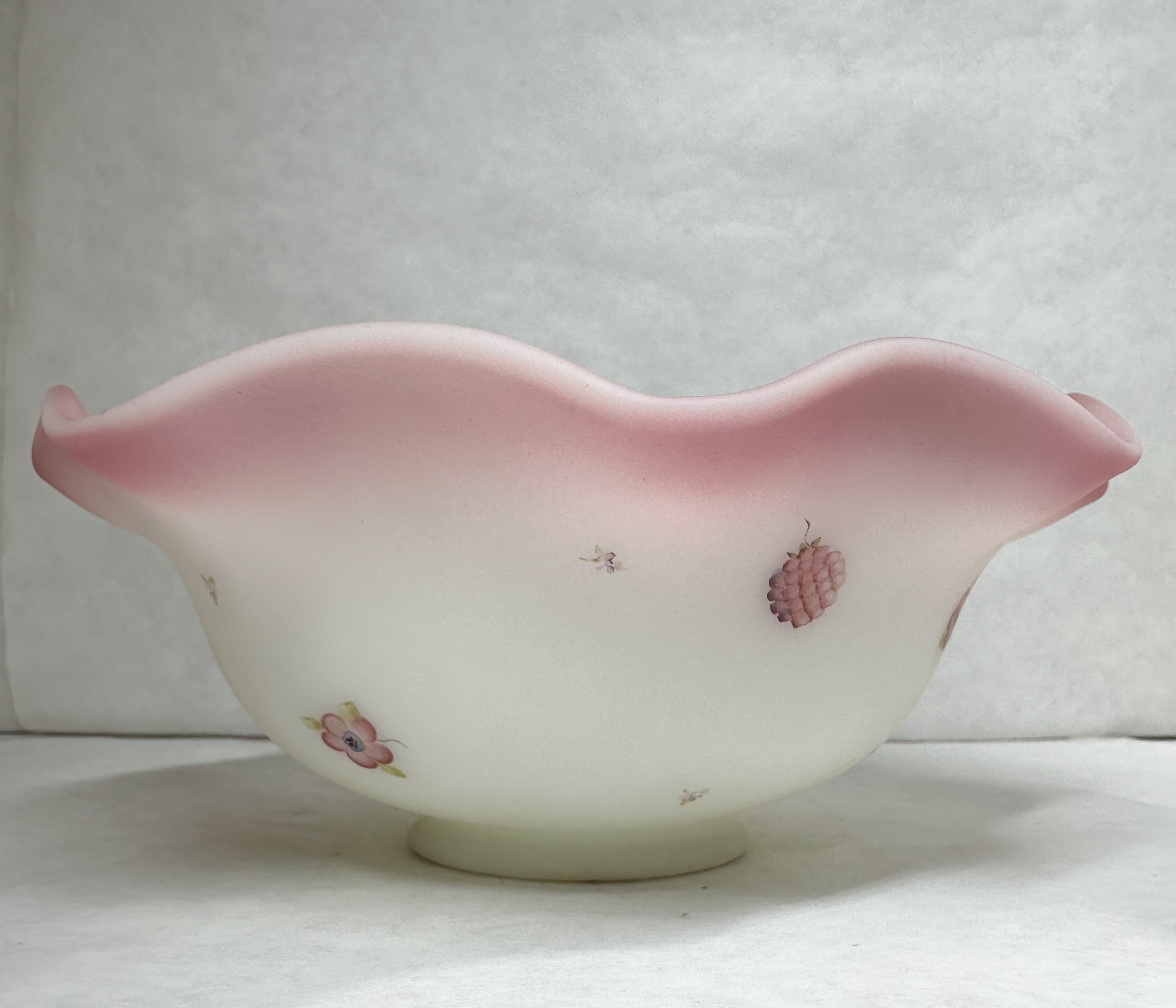 FENTON HAND-PAINTED PINK SATIN GLASS BOWL, 1970S