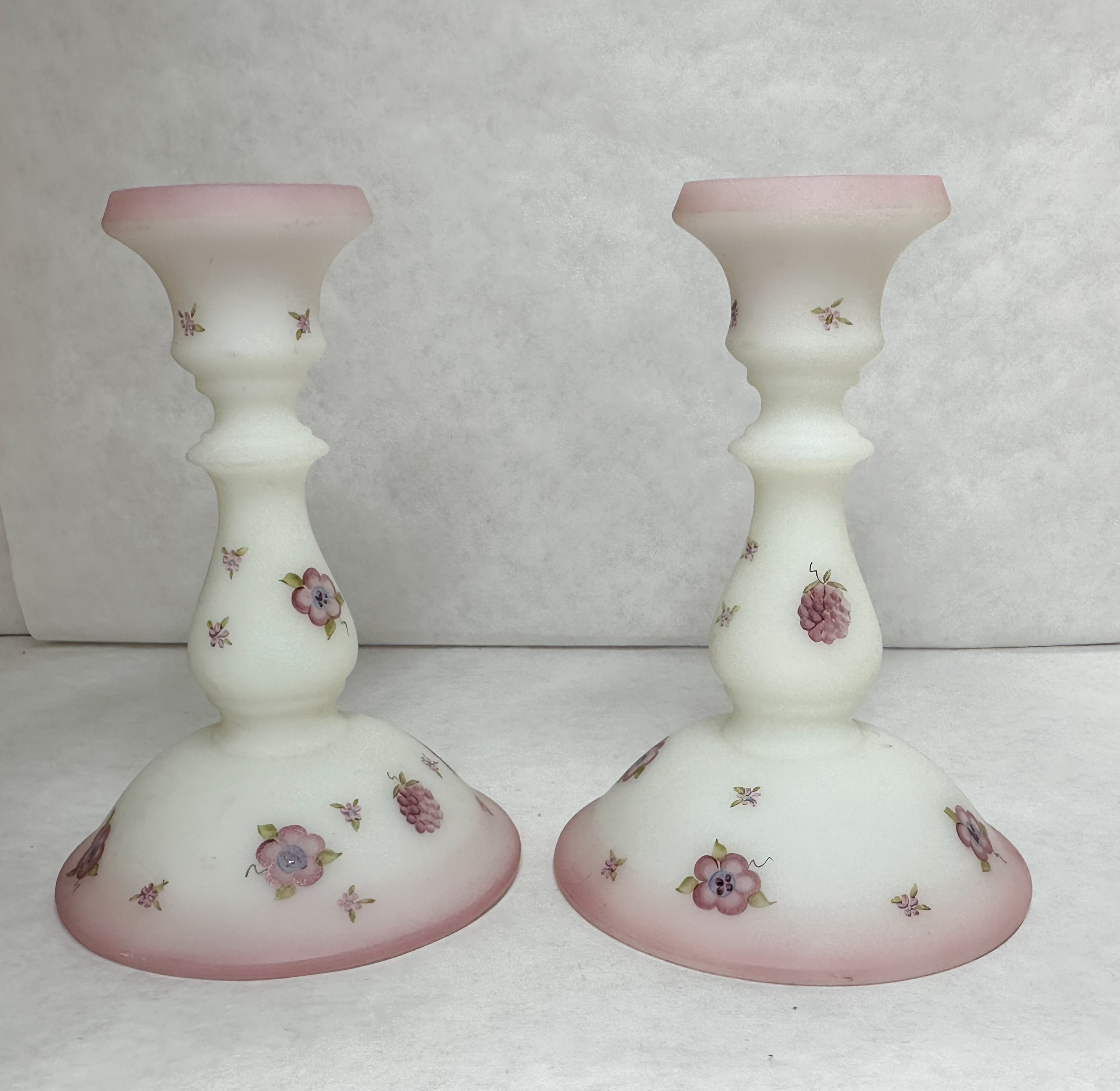FENTON BLOSSOMS AND BERRIES CANDLESTICKS