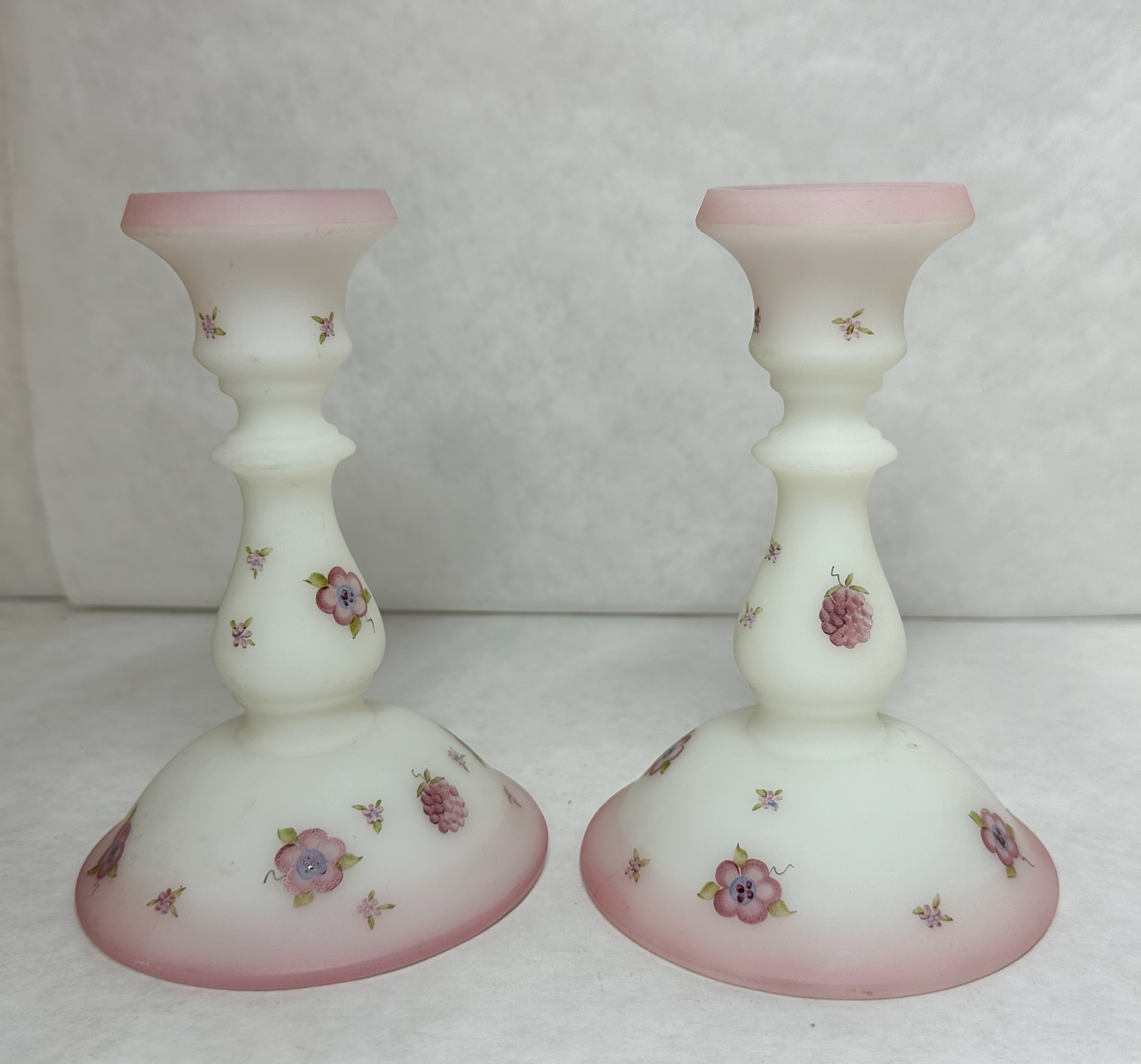FENTON BLOSSOMS AND BERRIES CANDLESTICKS
