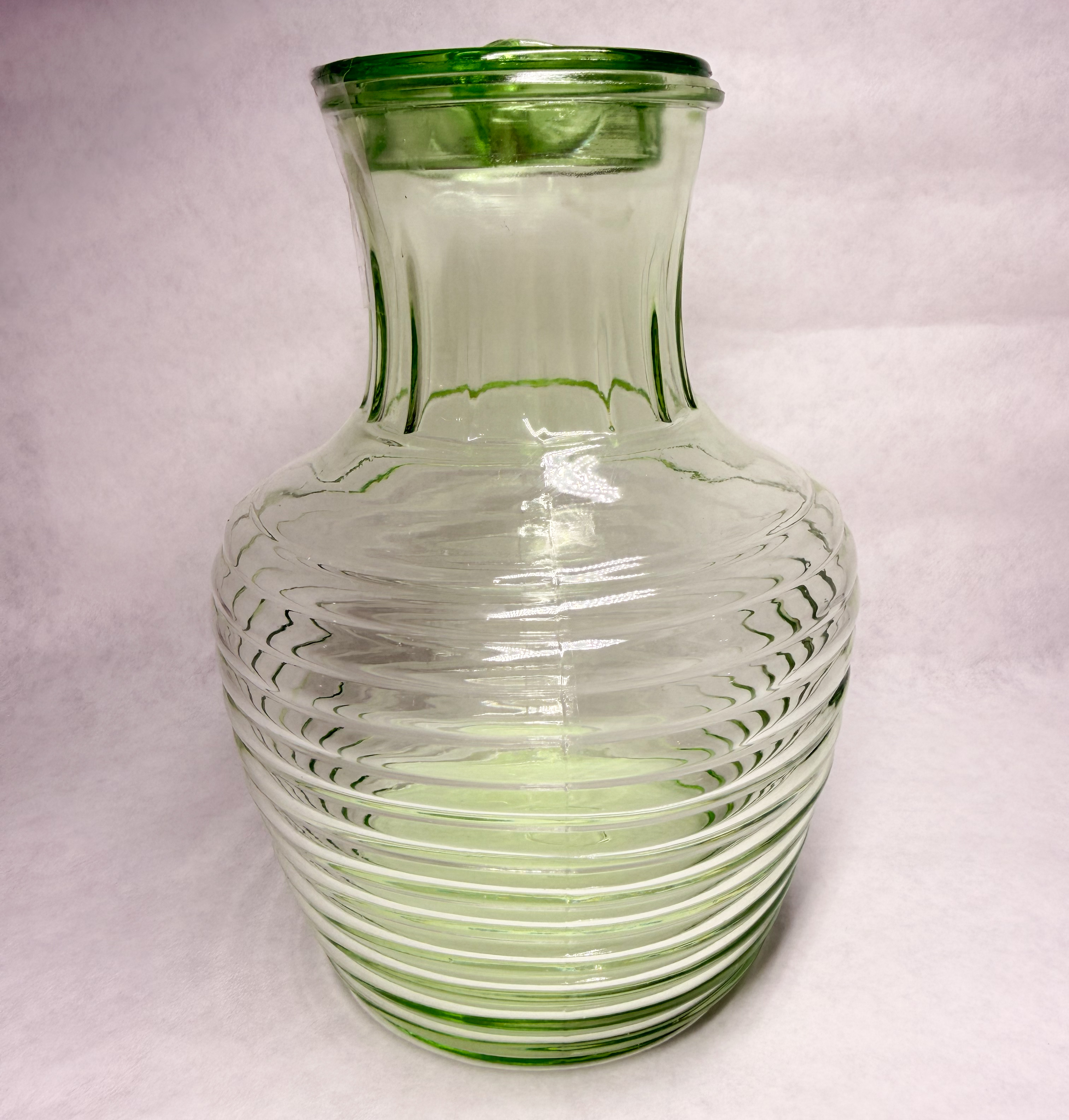 GREEN URANIUM GLASS BEEHIVE JUG, 1930S