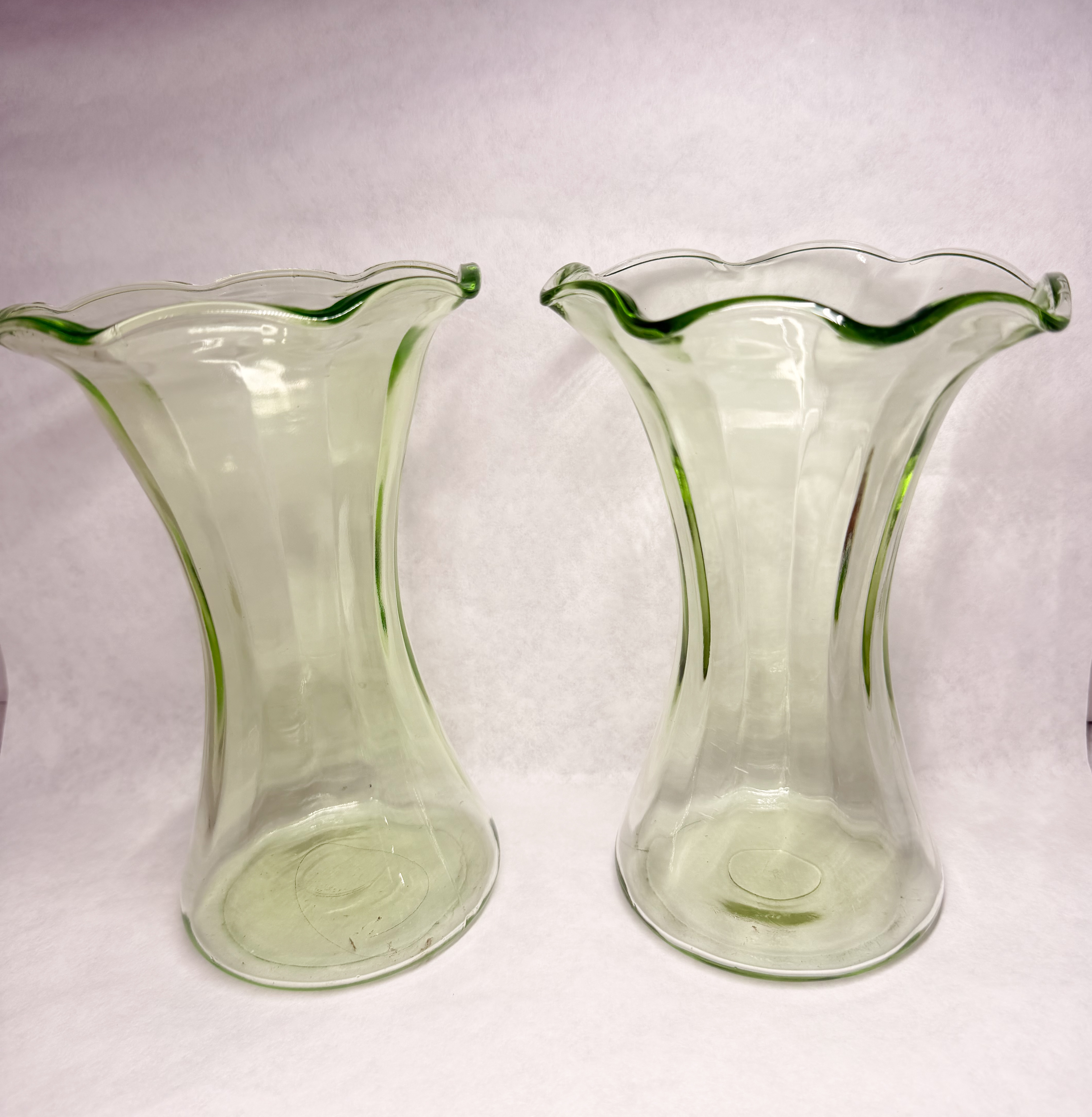 PAIR OF URANIUM GLASS VASES, MID-20TH CENTURY
