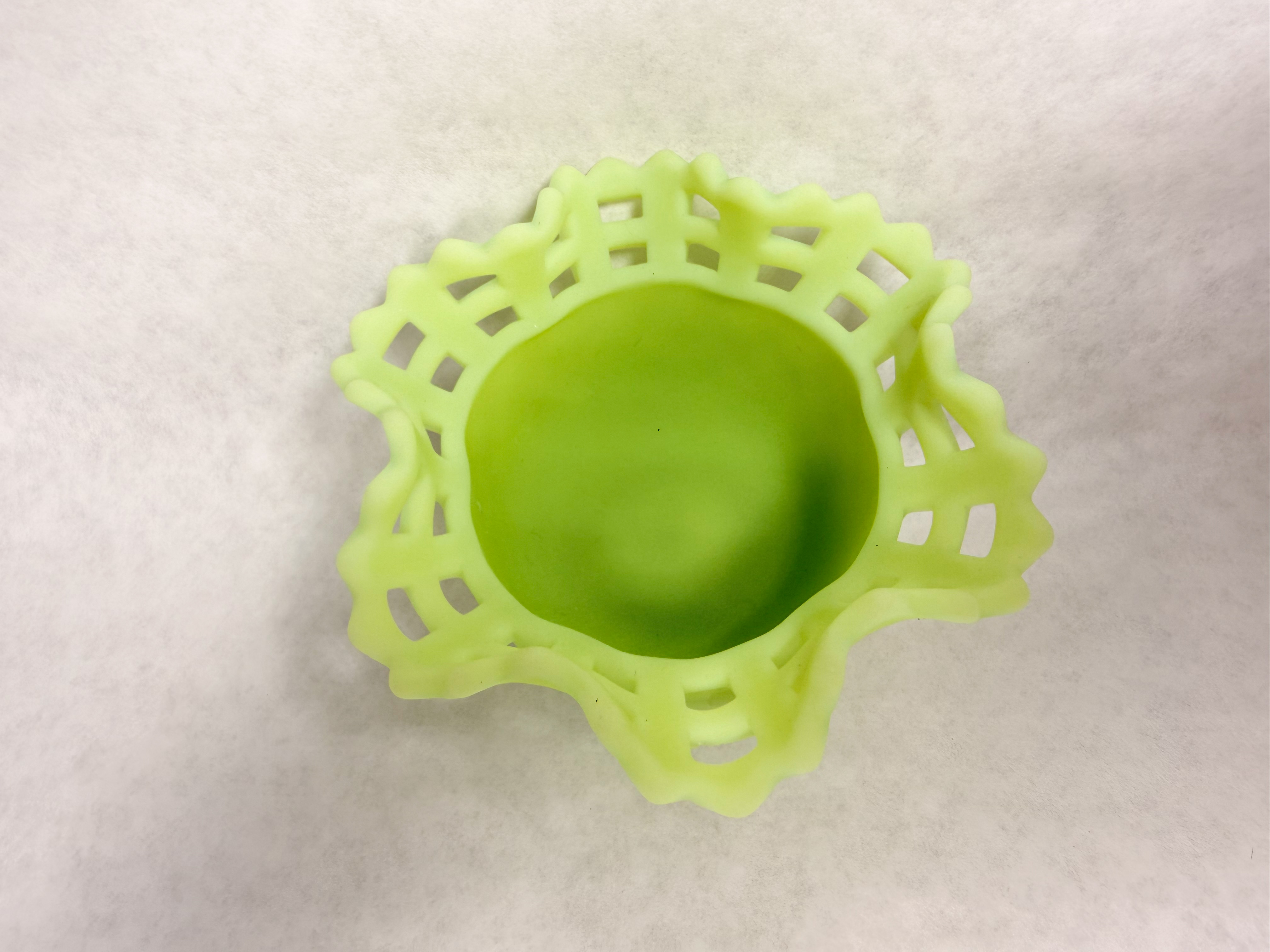 URANIUM CUSTARD GLASS BASKETWEAVE BOWL, 1950s