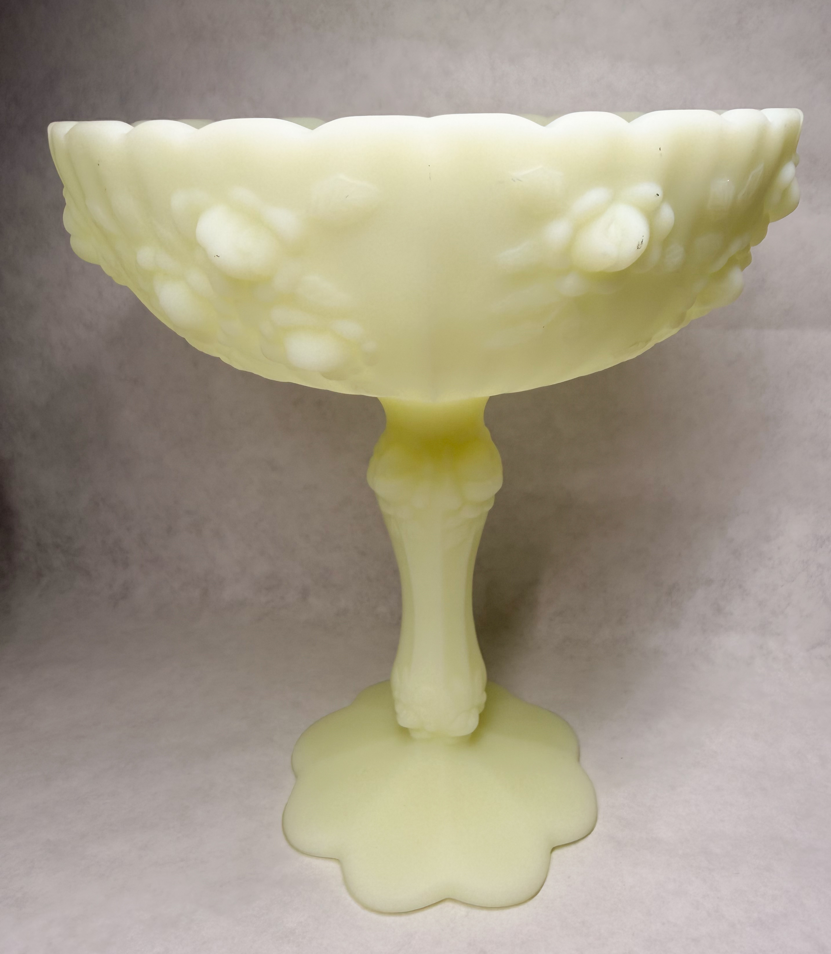 FENTON CUSTARD URANIUM GLASS COMPOTE, 1970S