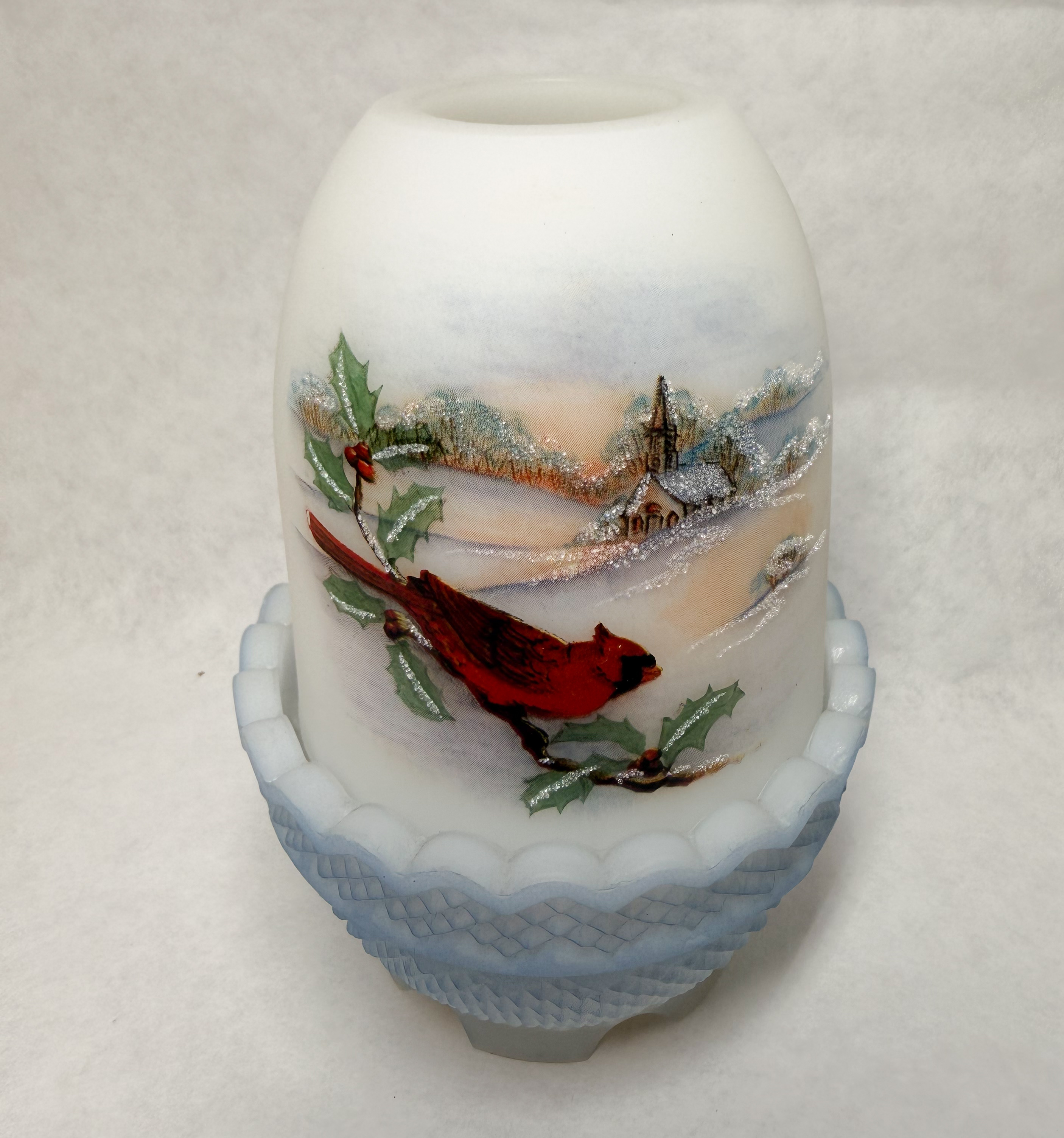 FENTON CARDINAL SATIN GLASS FAIRY LAMP