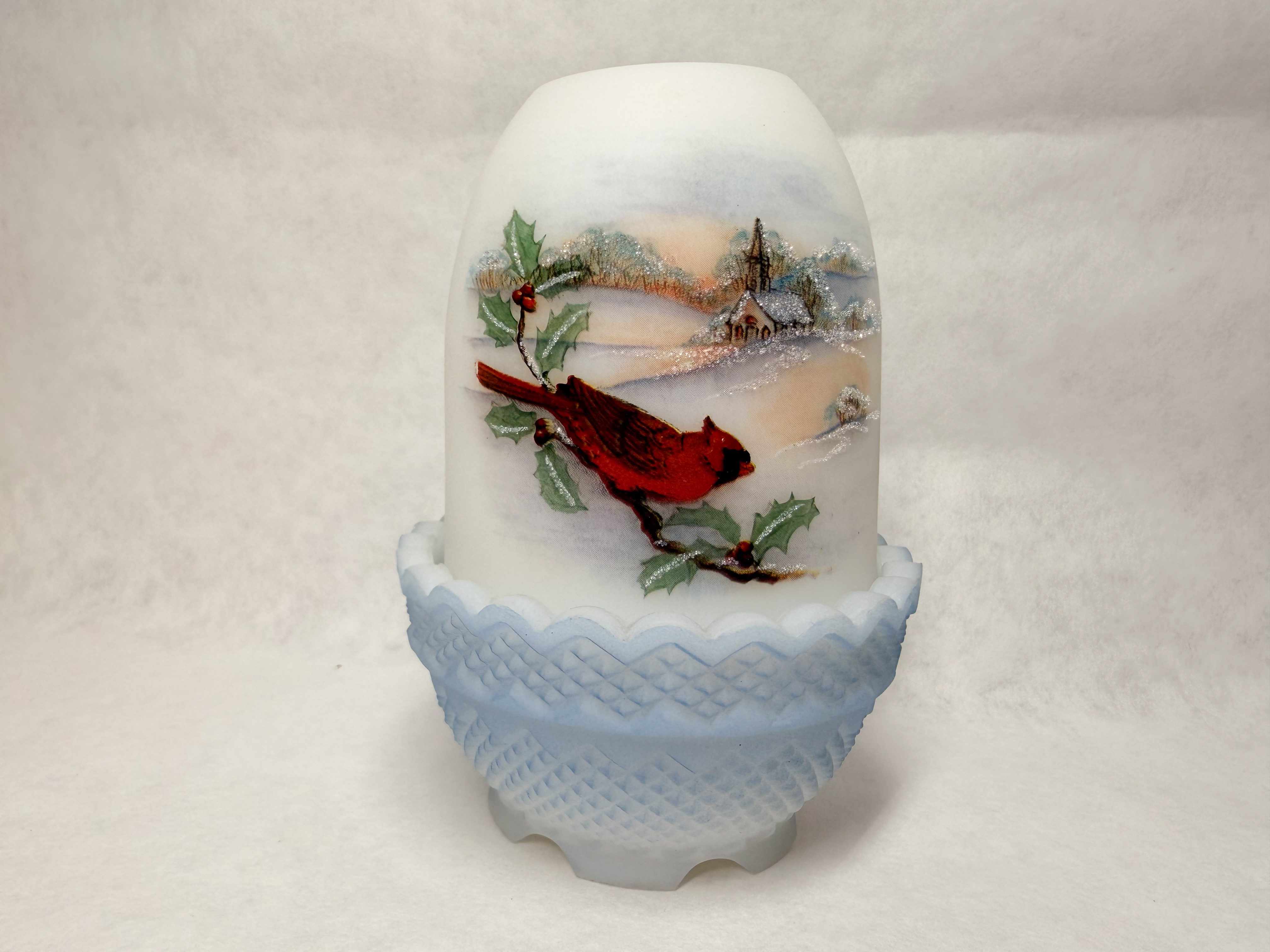FENTON CARDINAL SATIN GLASS FAIRY LAMP