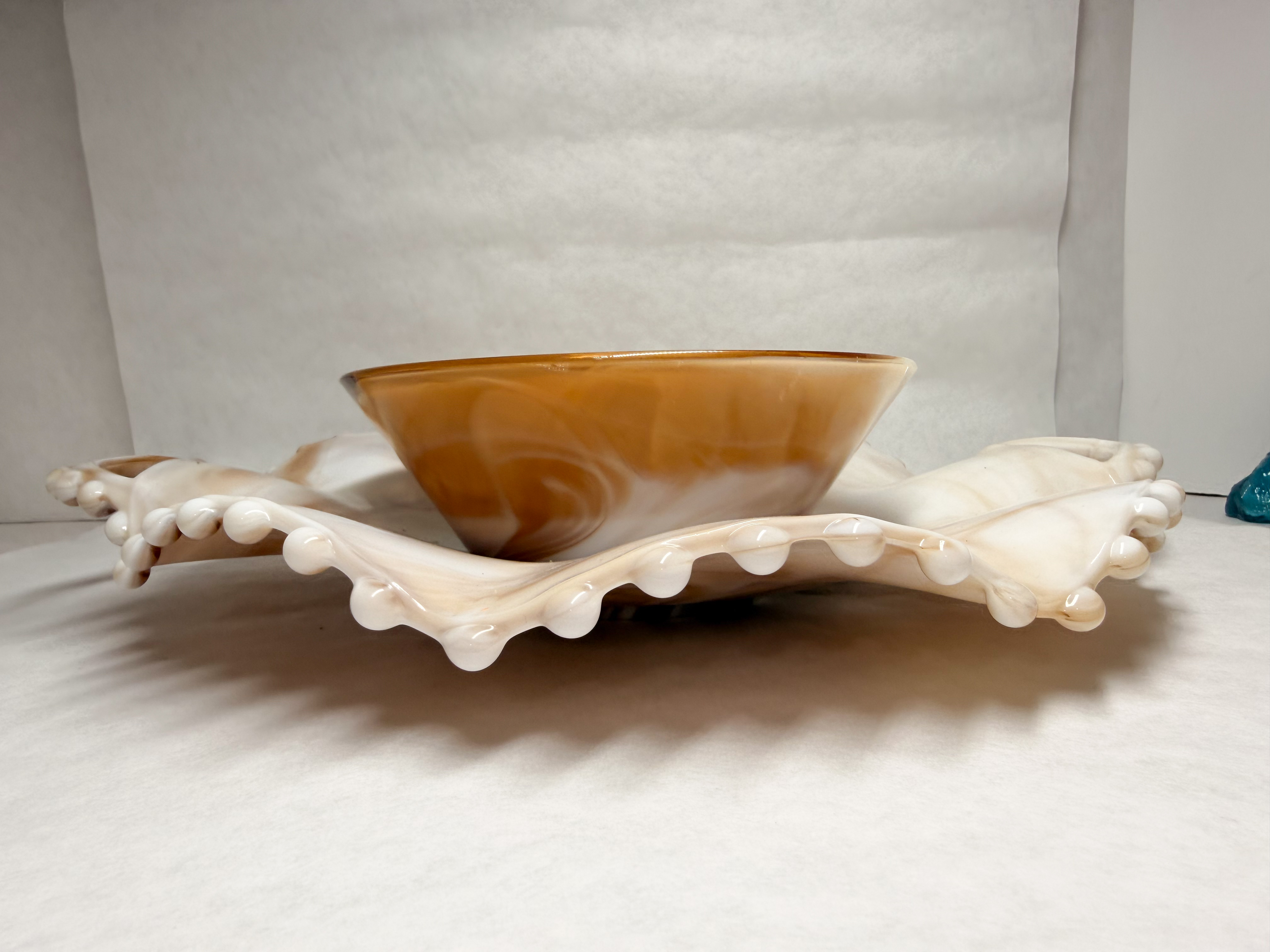 CARAMEL SLAG GLASS SERVING SET, VINTAGE