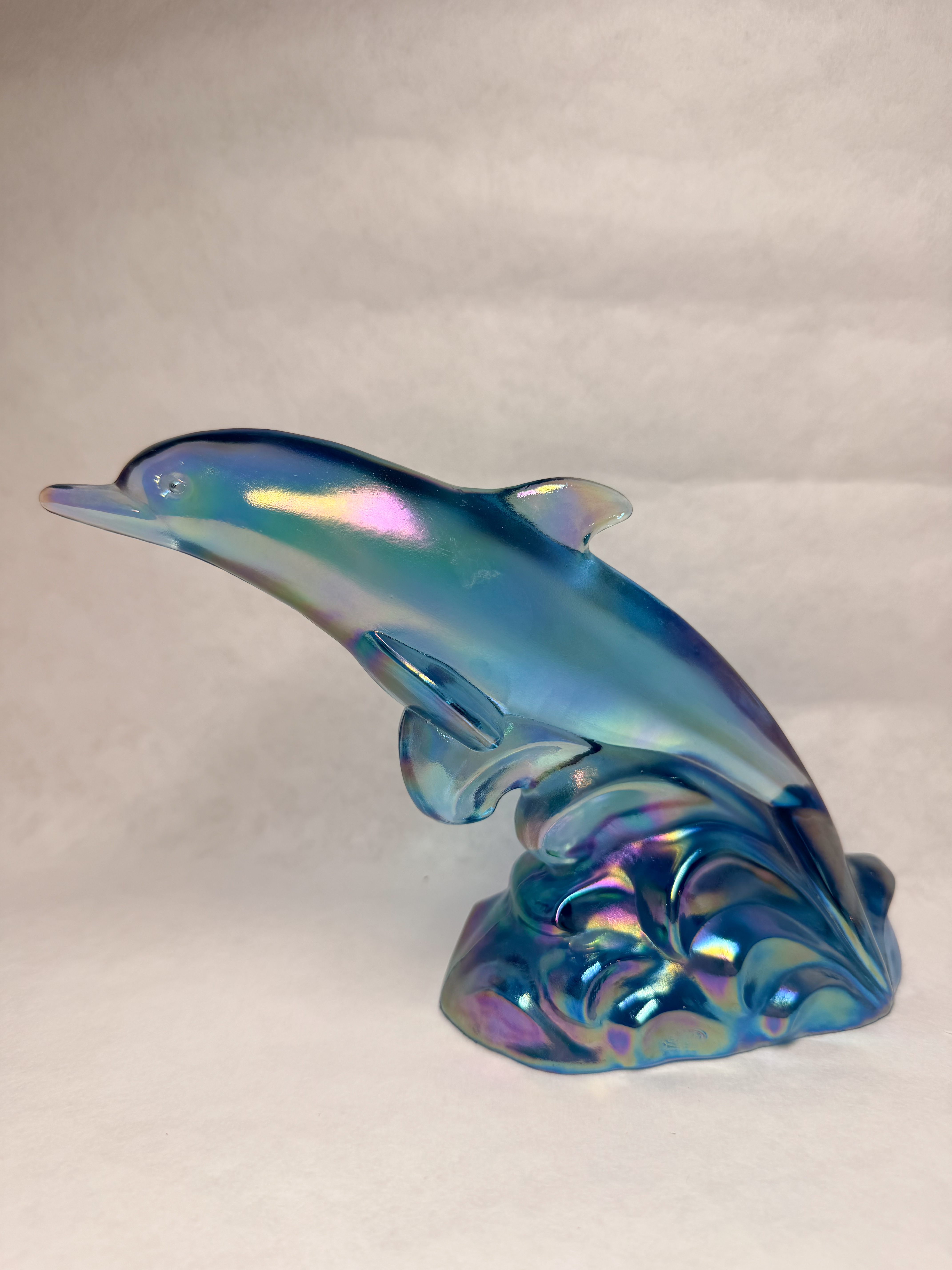 FENTON IRIDESCENT GLASS DOLPHIN, 1970S