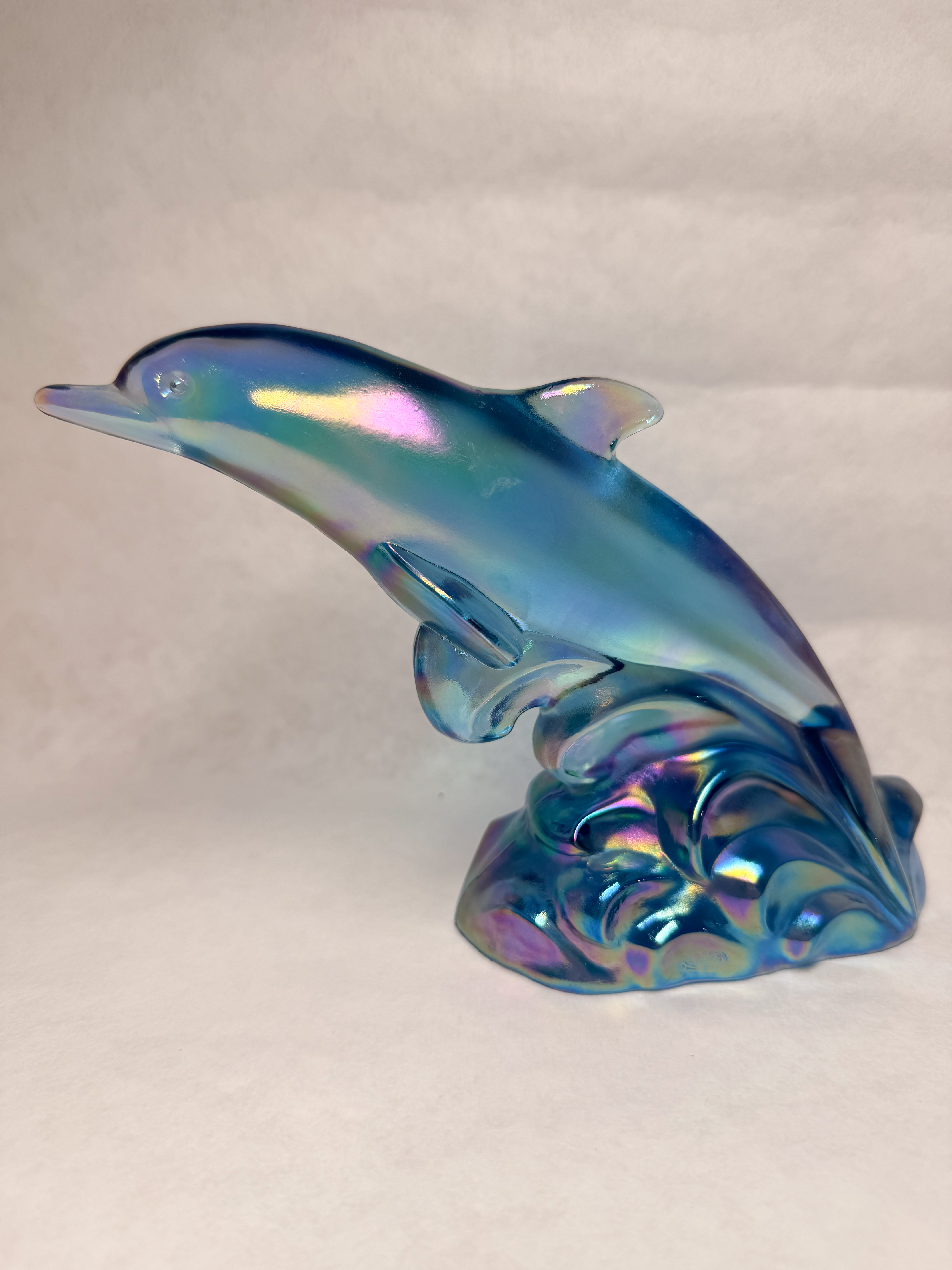 FENTON IRIDESCENT GLASS DOLPHIN, 1970S