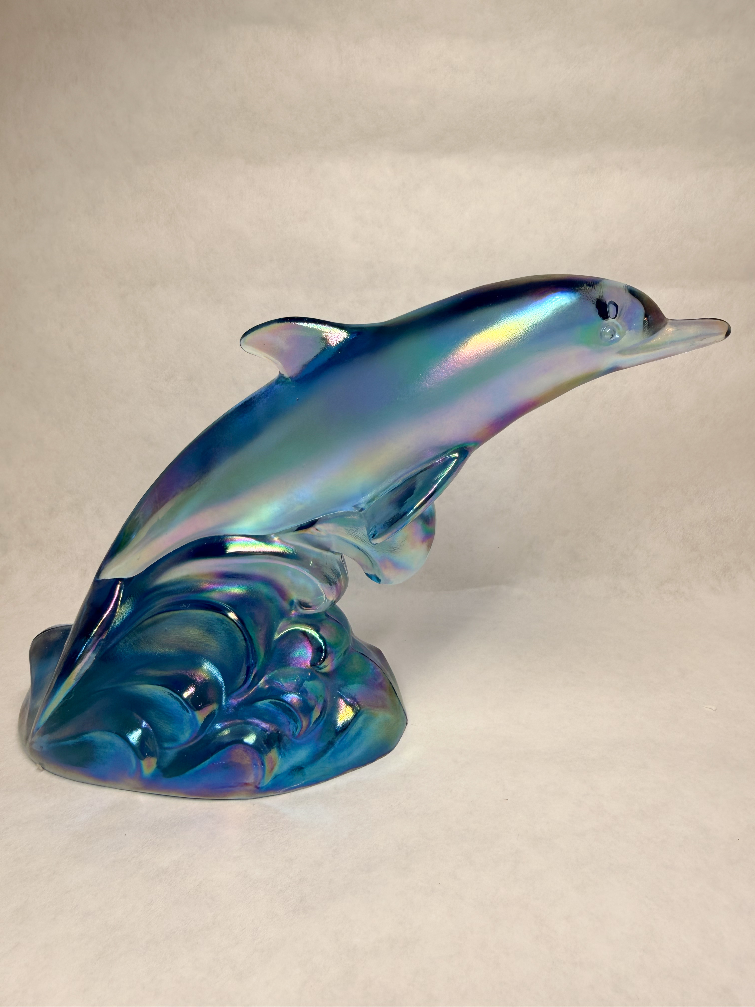 FENTON IRIDESCENT GLASS DOLPHIN, 1970S