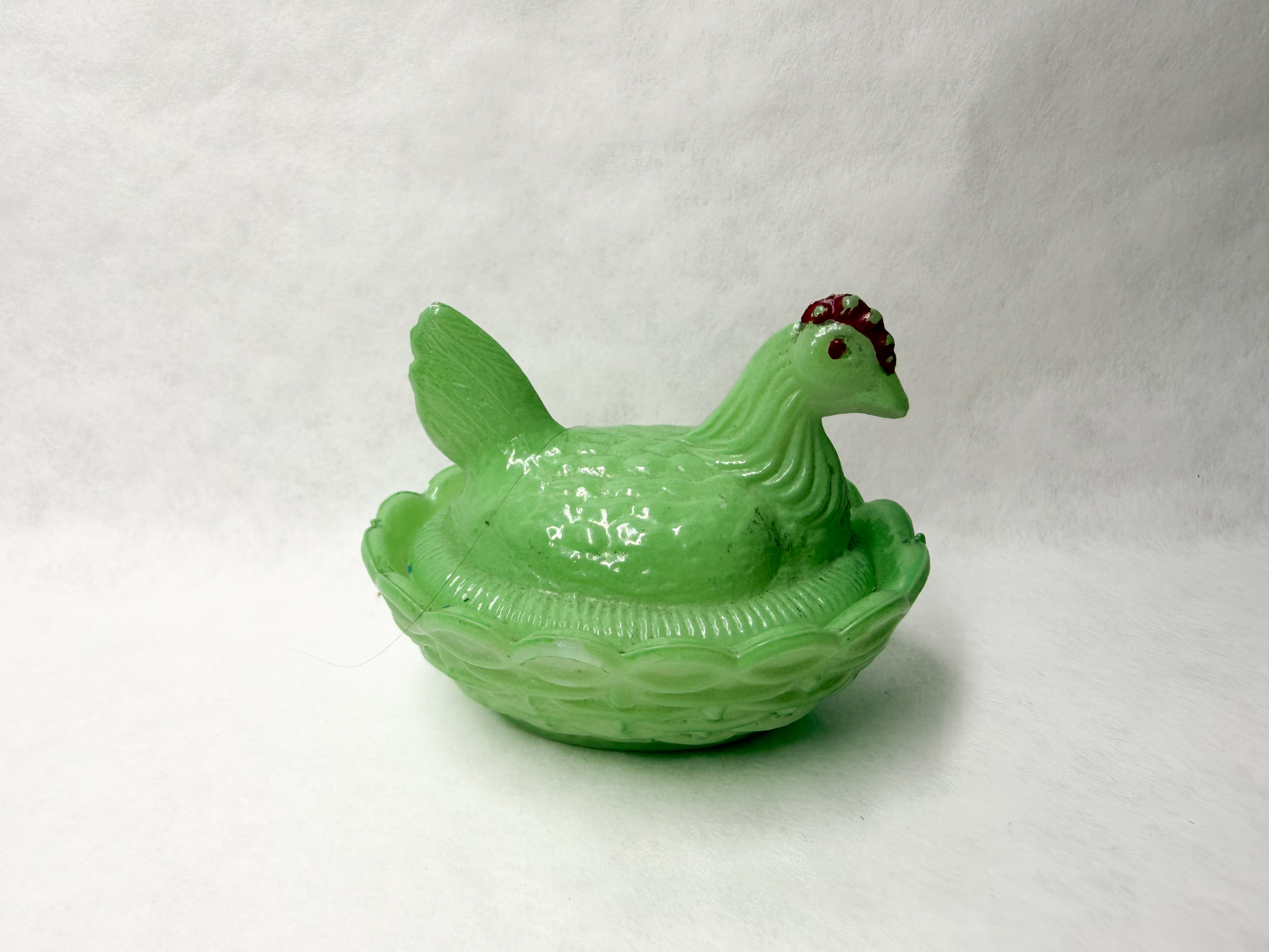 GREEN PRESSED GLASS HEN ON NEST