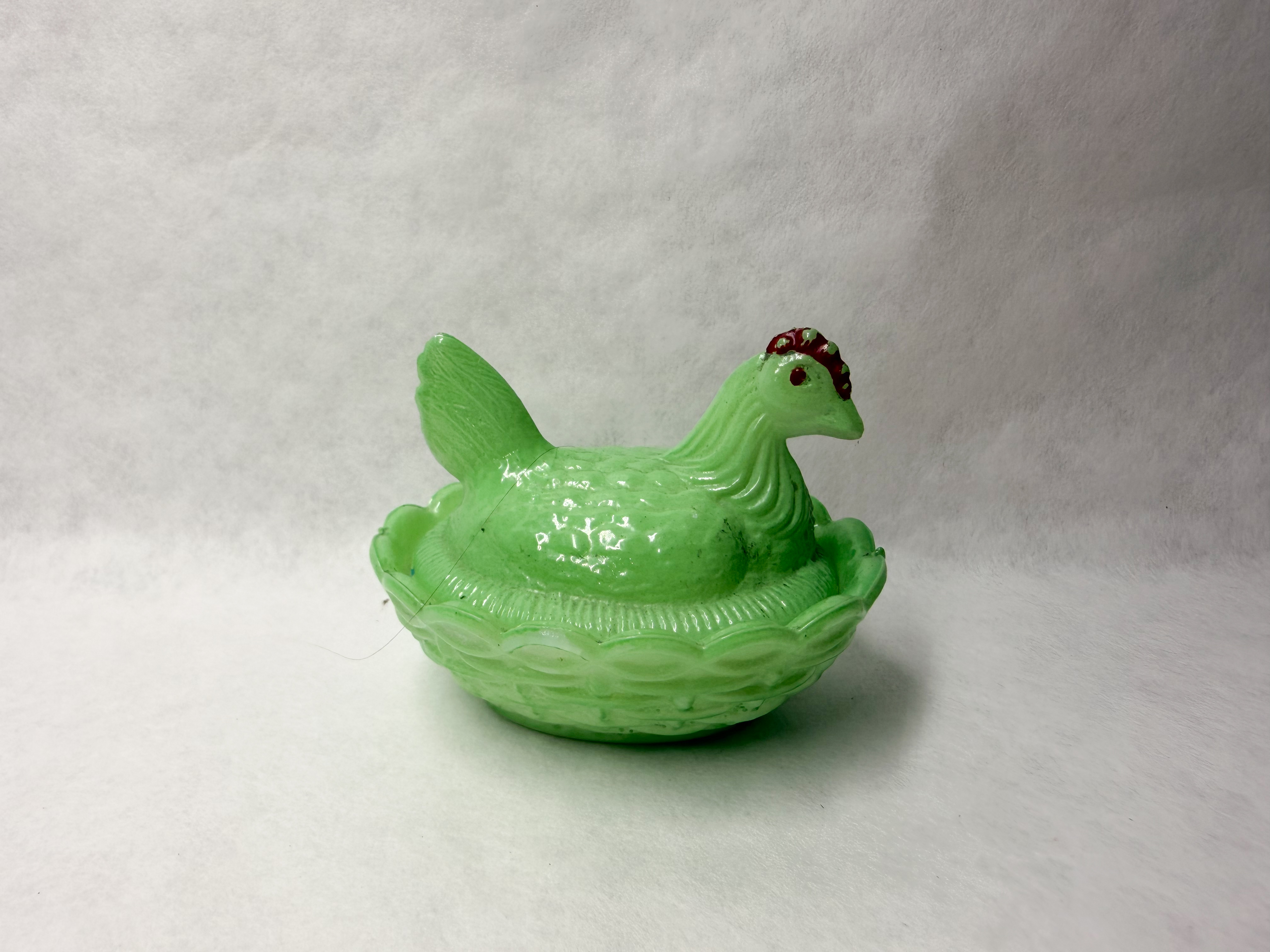 GREEN PRESSED GLASS HEN ON NEST