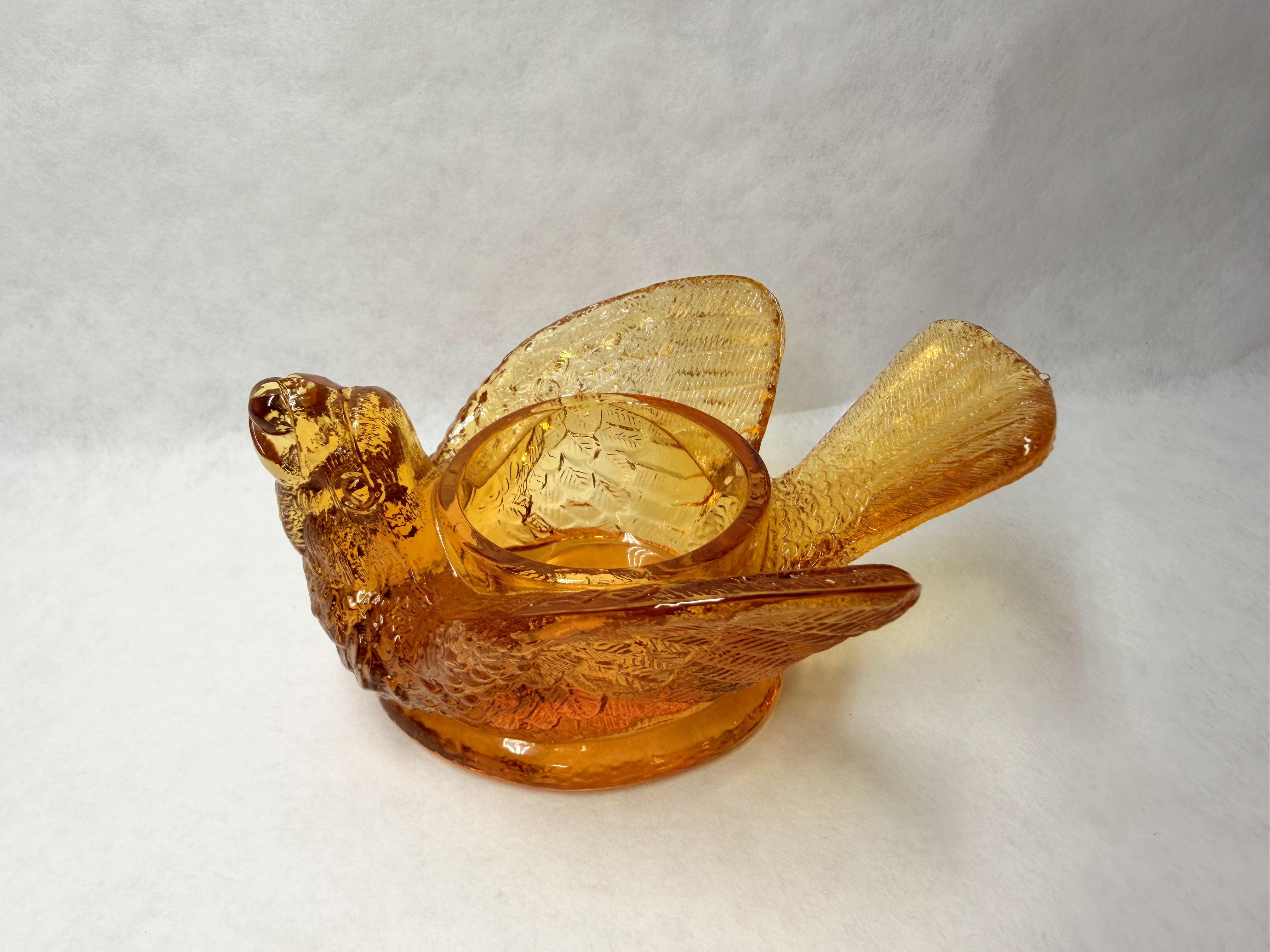 AMBER GLASS BIRD SALT CELLAR, MID-20TH CENTURY