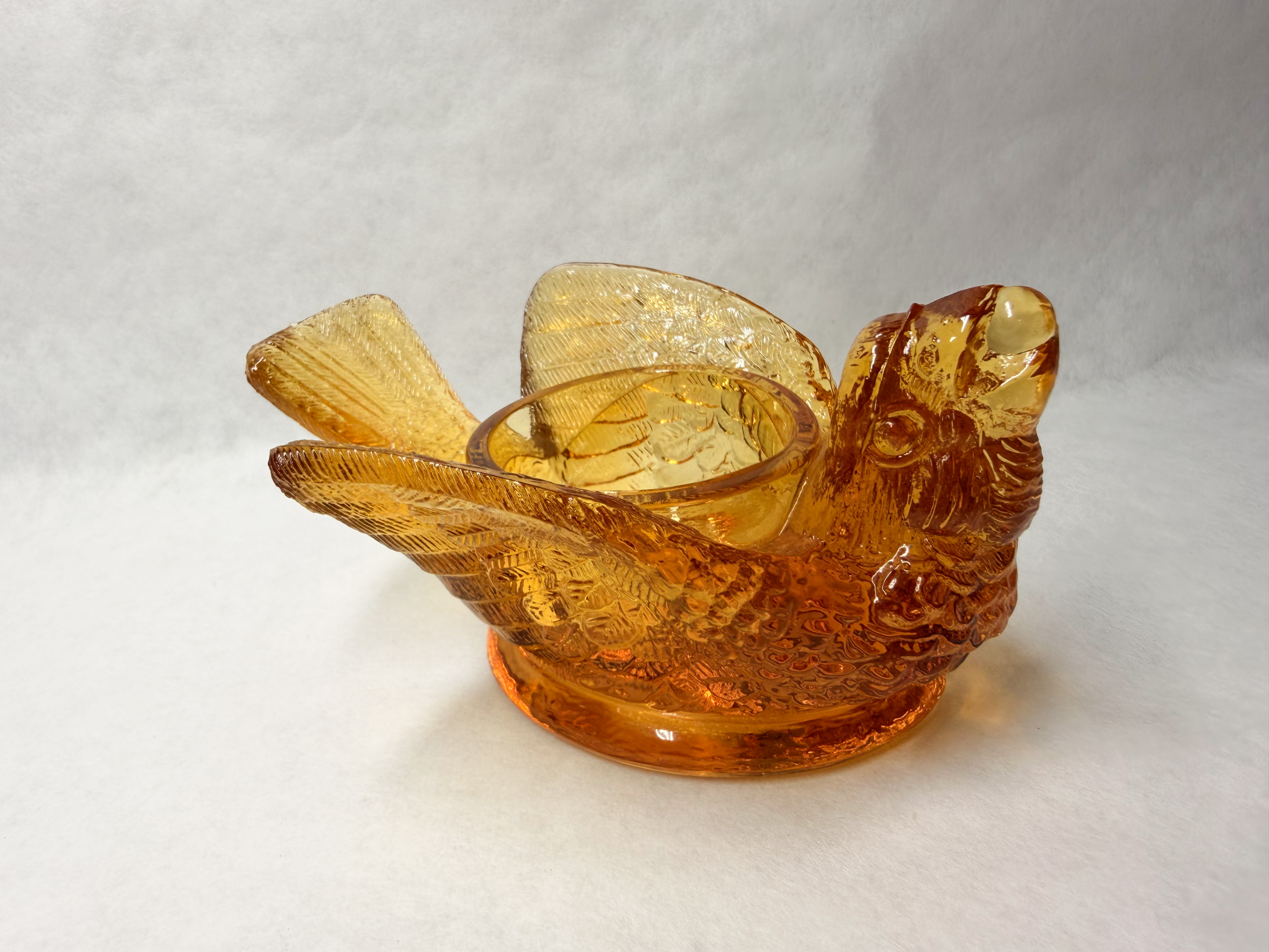 AMBER GLASS BIRD SALT CELLAR, MID-20TH CENTURY