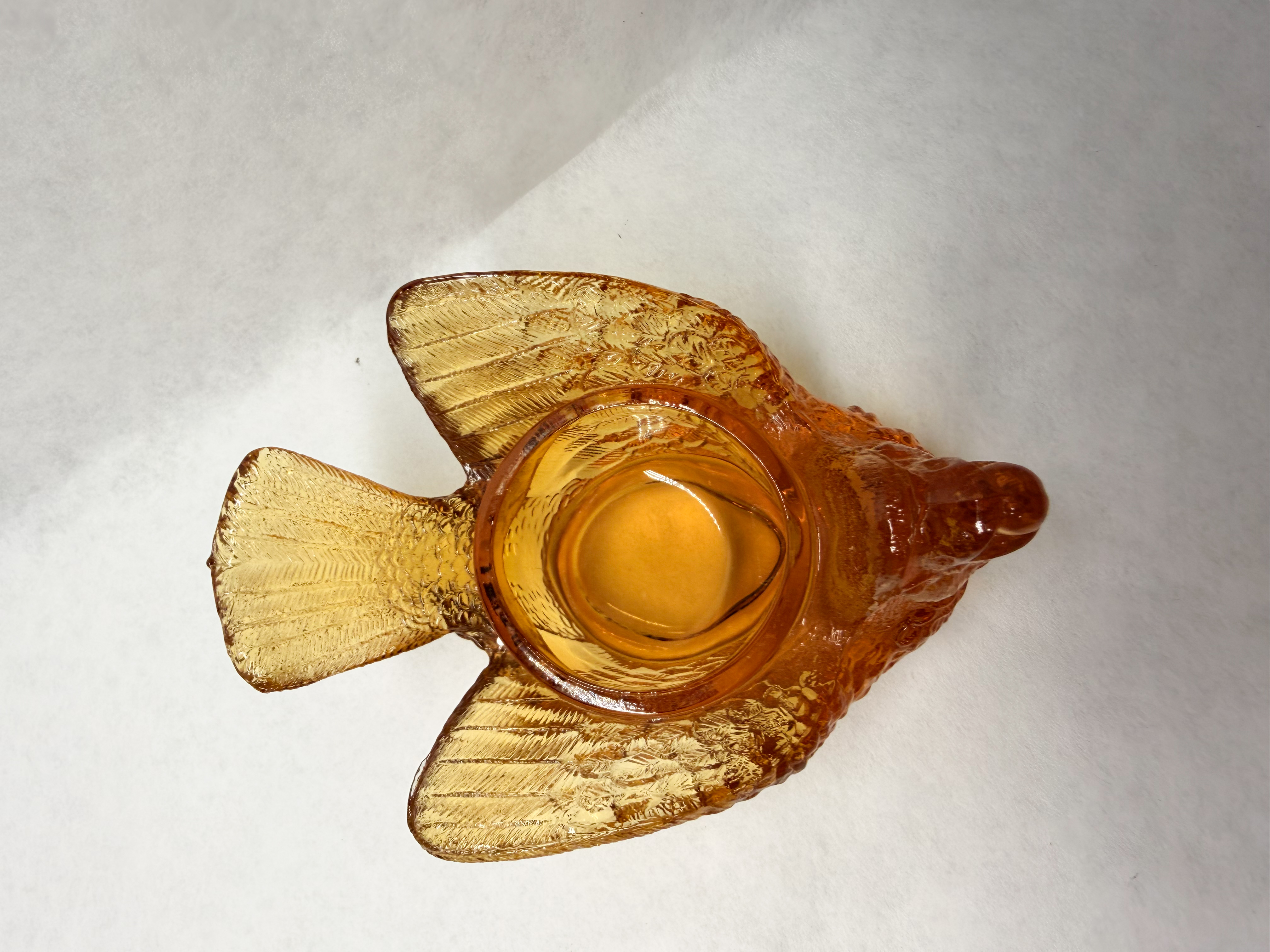 AMBER GLASS BIRD SALT CELLAR, MID-20TH CENTURY